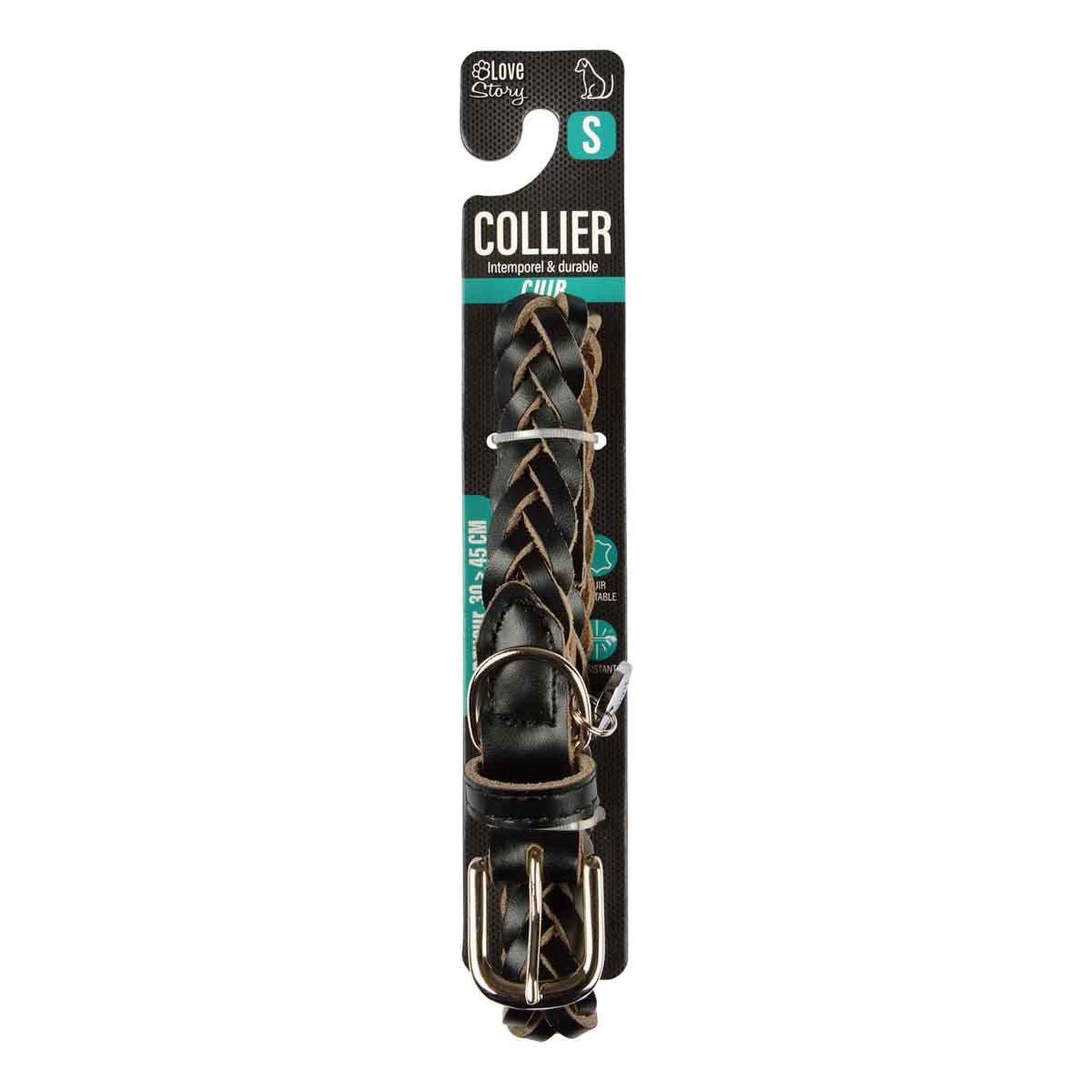 Voir la diapositive 4 : LOVE STORY Collier pour chien réglable  tressé  30-45cm noir