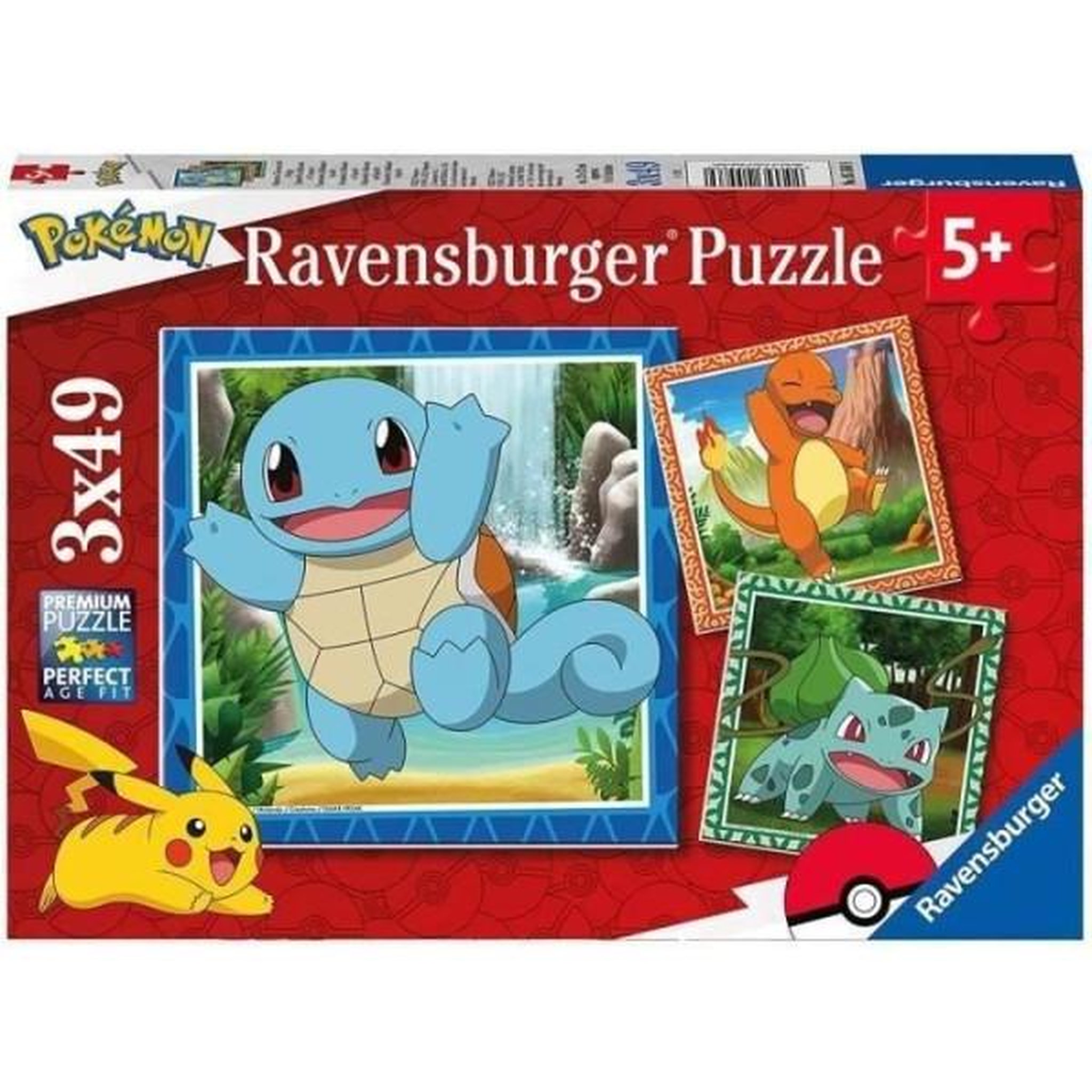 RAVENSBURGER Puzzle pour enfants 3x49 pieces pokémon - salameche, bulbizarre et carapuce - des 5 ans - 3 posters inclus - 05586 - ravensburg