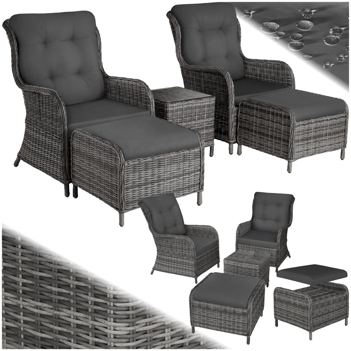 tectake Salon de jardin pour 2 à 4 personnes gris tacheté/gris