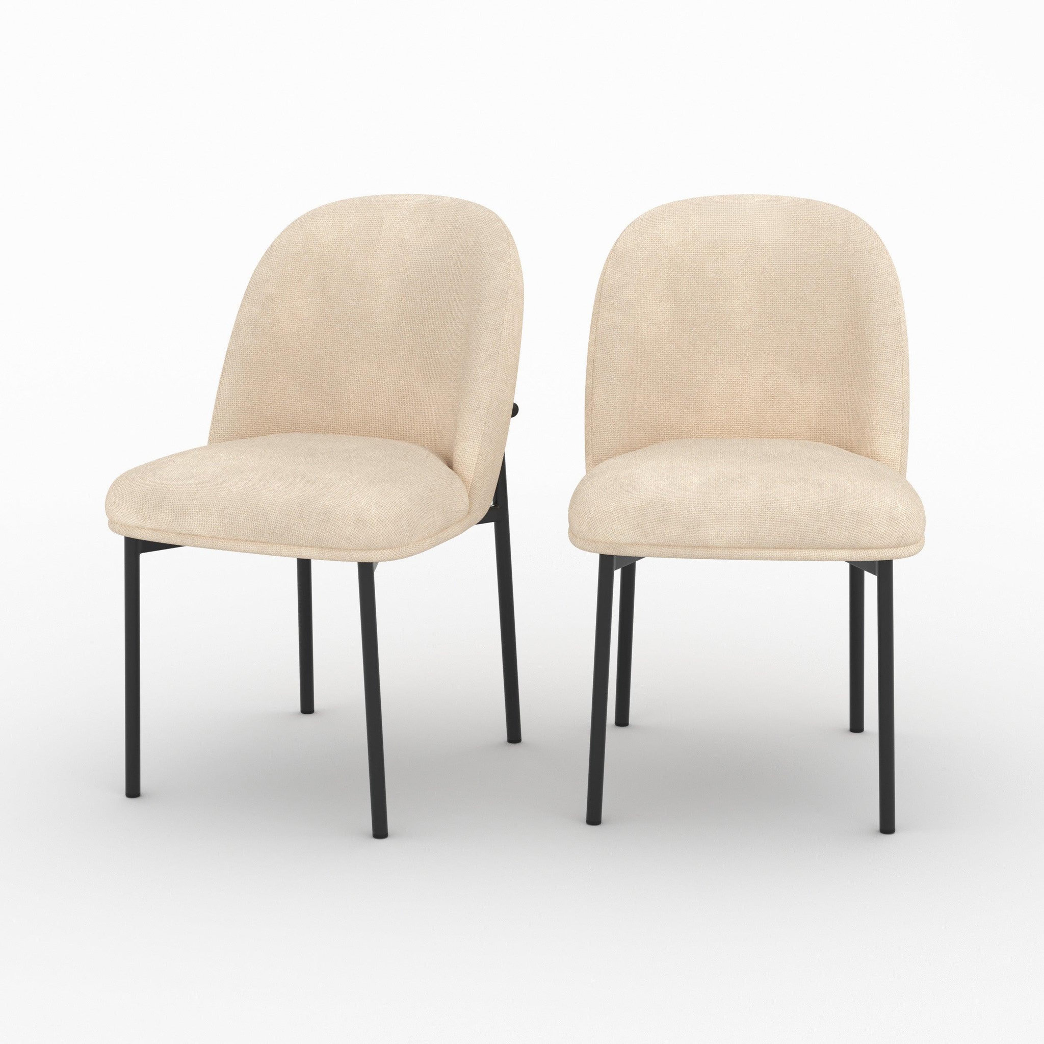 MAISON PAVANE Lot de 2 chaises en tissu beige et pieds métal noir-noah