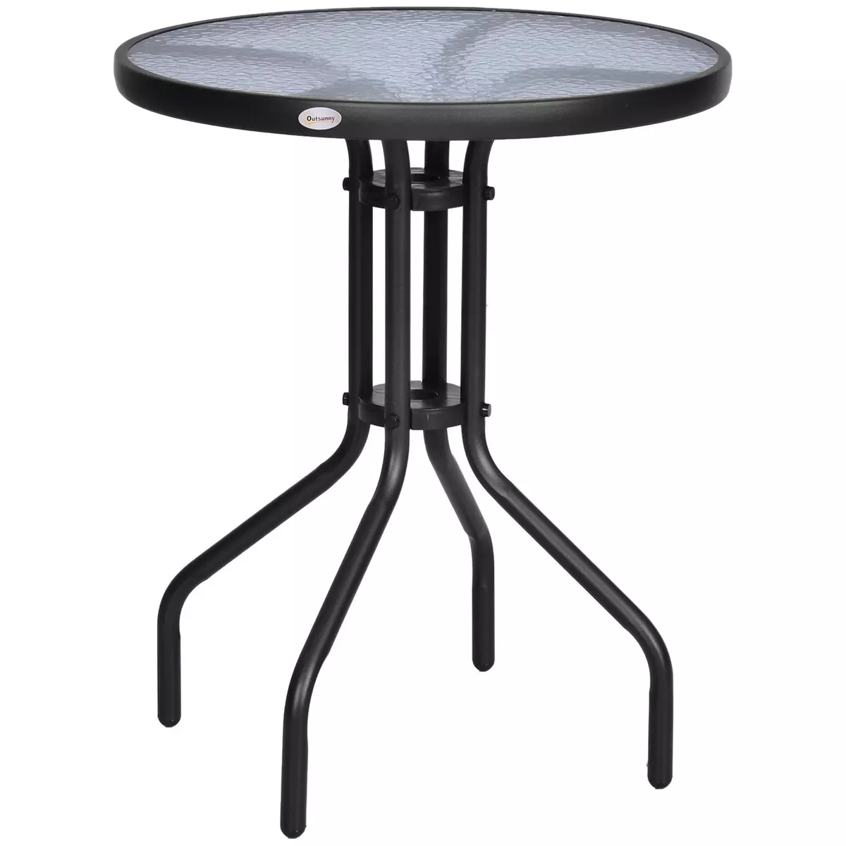 OUTSUNNY Table ronde bistro de jardin dim. Ø 60 x 70H cm métal époxy anticorrosion noir plateau verre trempé