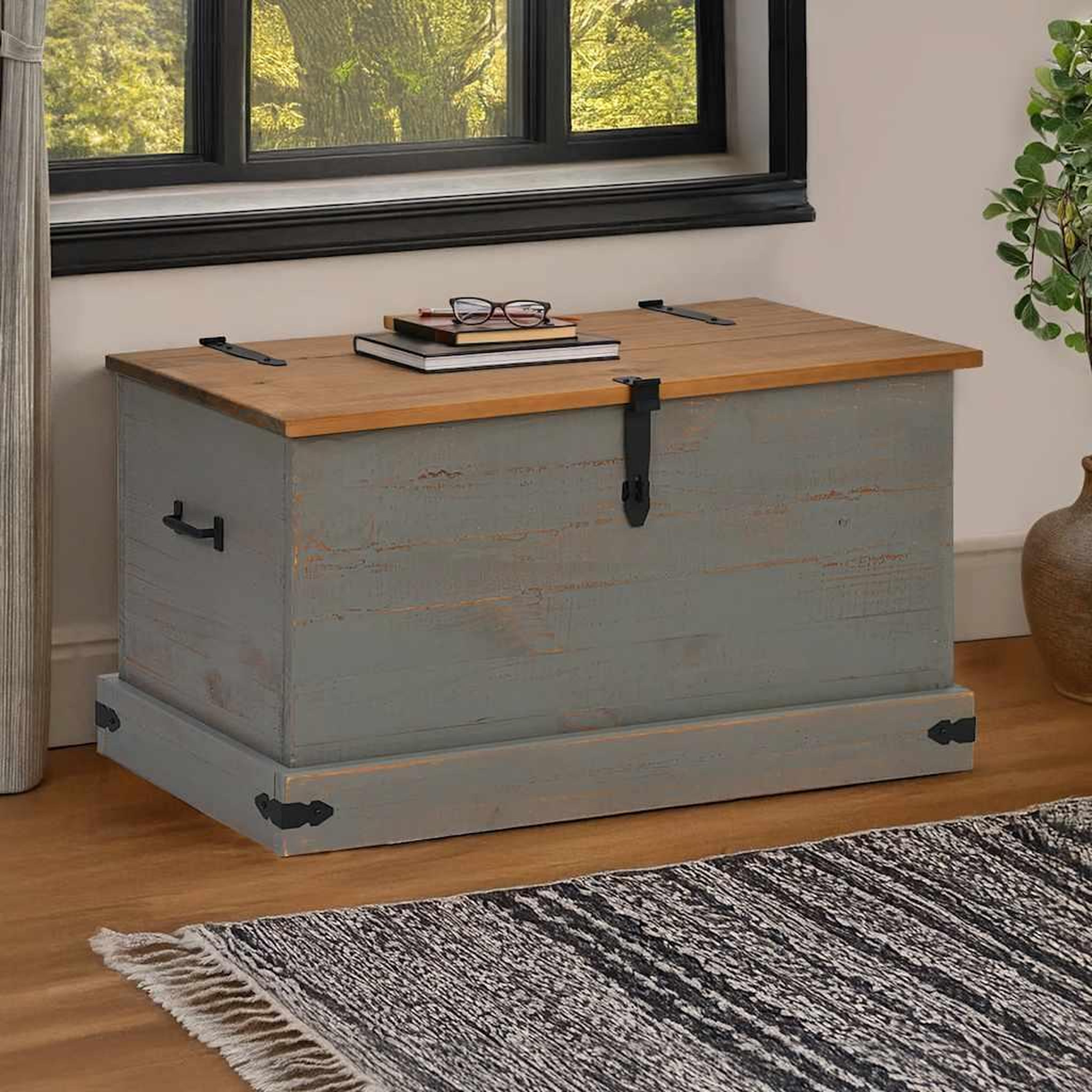 VIDAXL Coffre de rangement HALDEN gris 91x48x47 cm bois massif pin