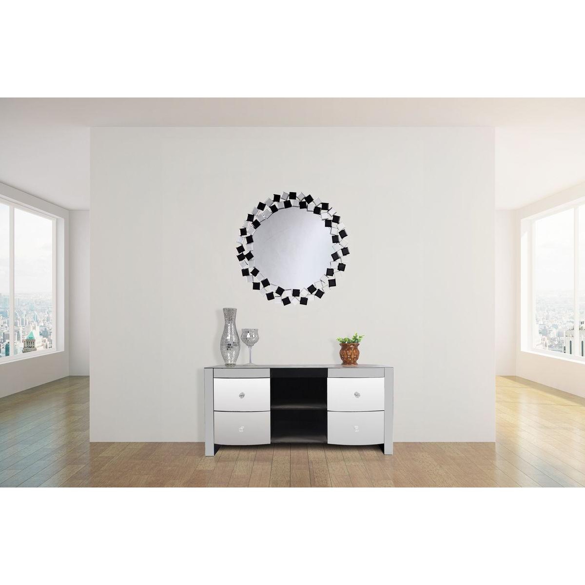 Voir la diapositive 3 : Paris Prix Miroir Mural Design  Mosaic  80cm Argent & Noir