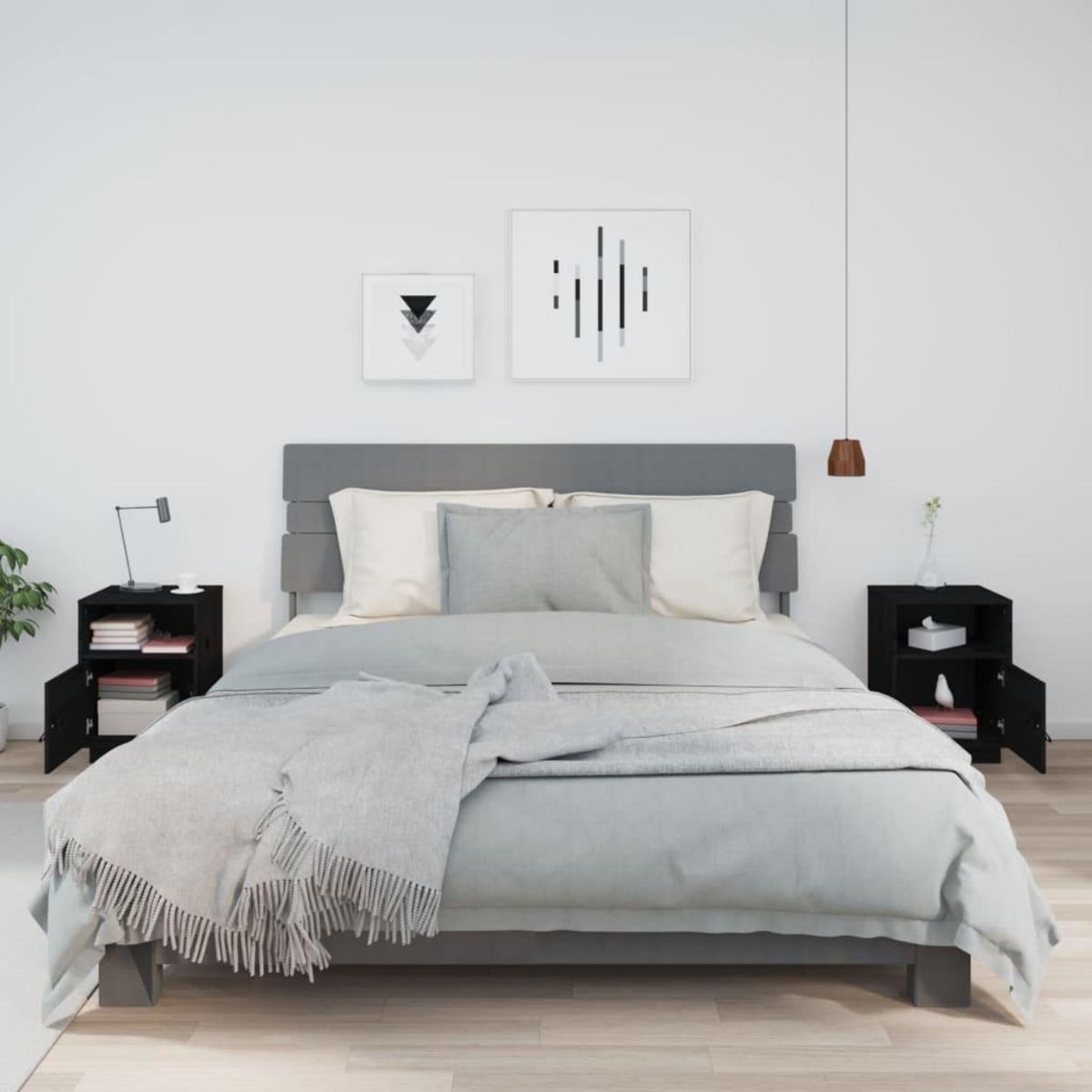 VIDAXL Tables de chevet 2 pcs Noir 40x34x55 cm Bois de pin massif