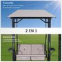Voir la diapositive 6 : OUTSUNNY Balancelle de jardin 2 places style colonial grand confort matelas + tablettes supports métal époxy gris foncé polyester gris clair