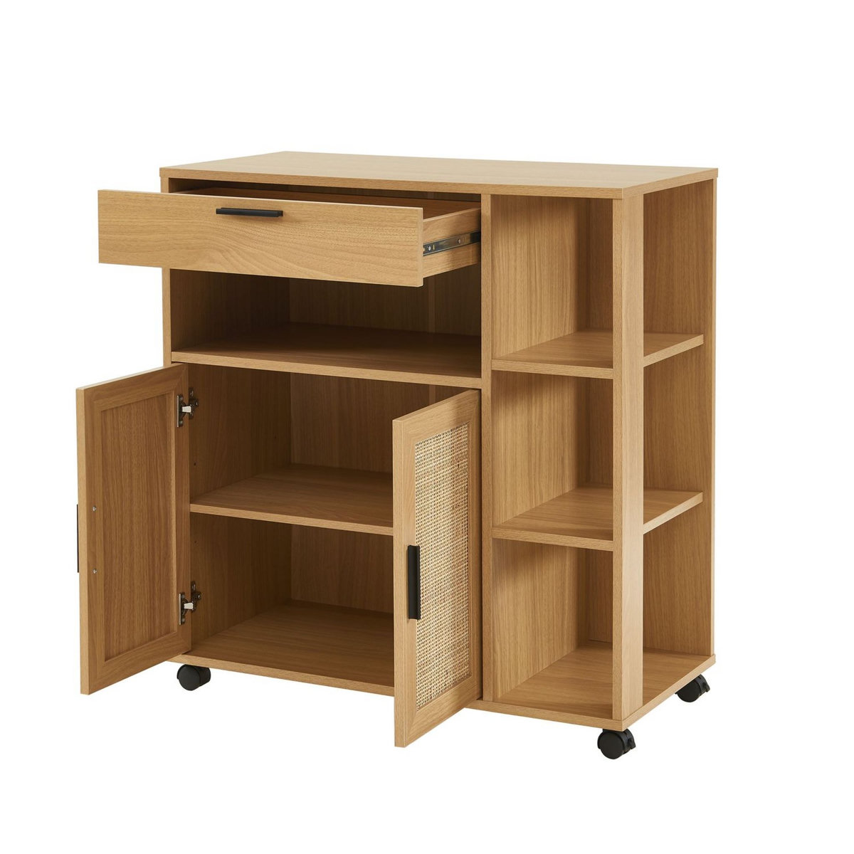 Desserte de cuisine 2 portes 1 tiroir en cannage naturel L80cm AMANDINE