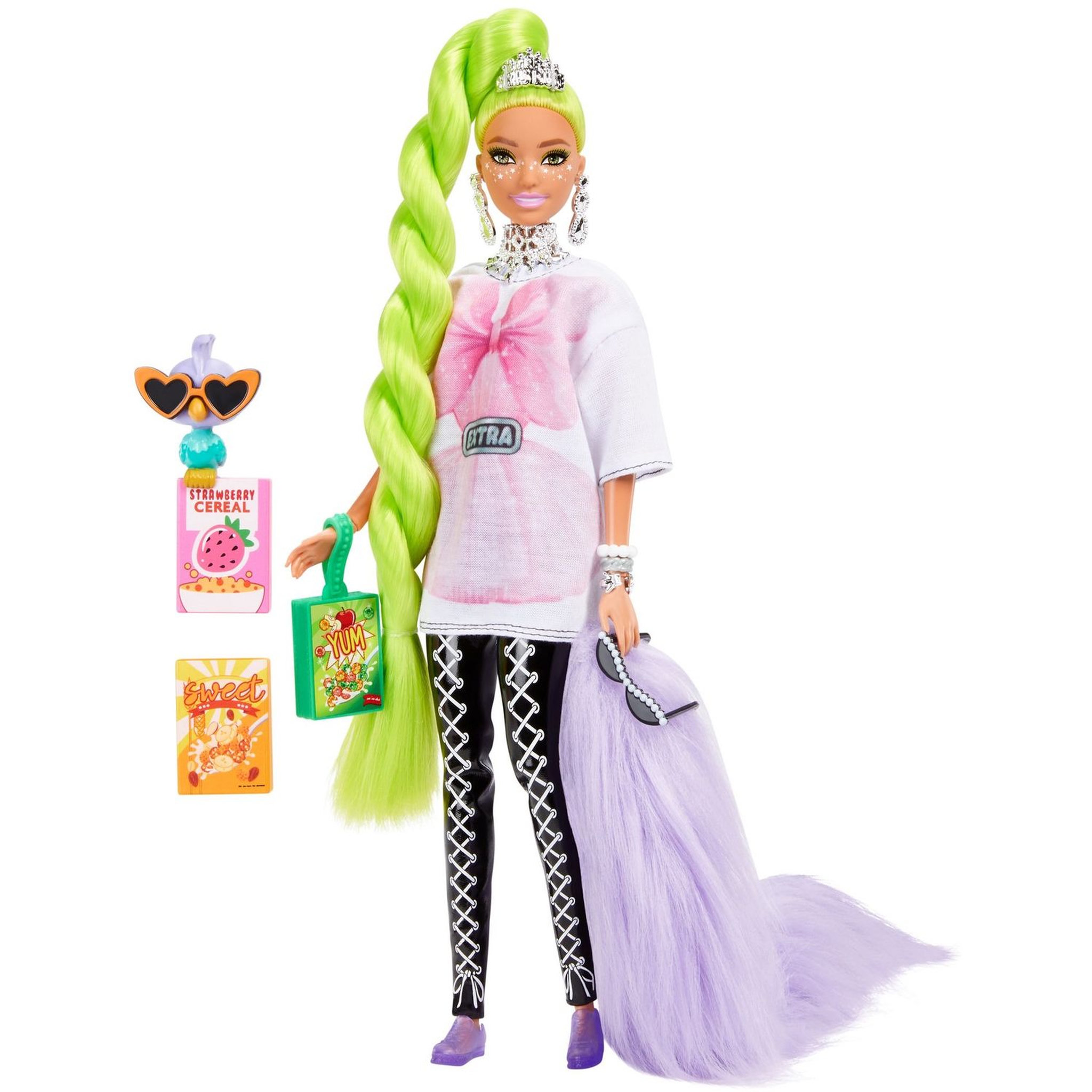 Voir la diapositive 1 : BARBIE Poupée mannequin Barbie Extra natte vert fluo