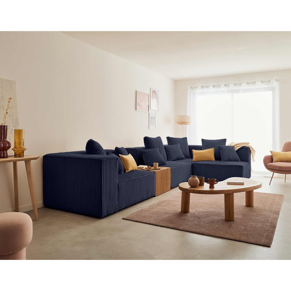 LISA DESIGN Colombine - canapé modulable d'angle droit - 5 places - en velours côtelé grosses côtes