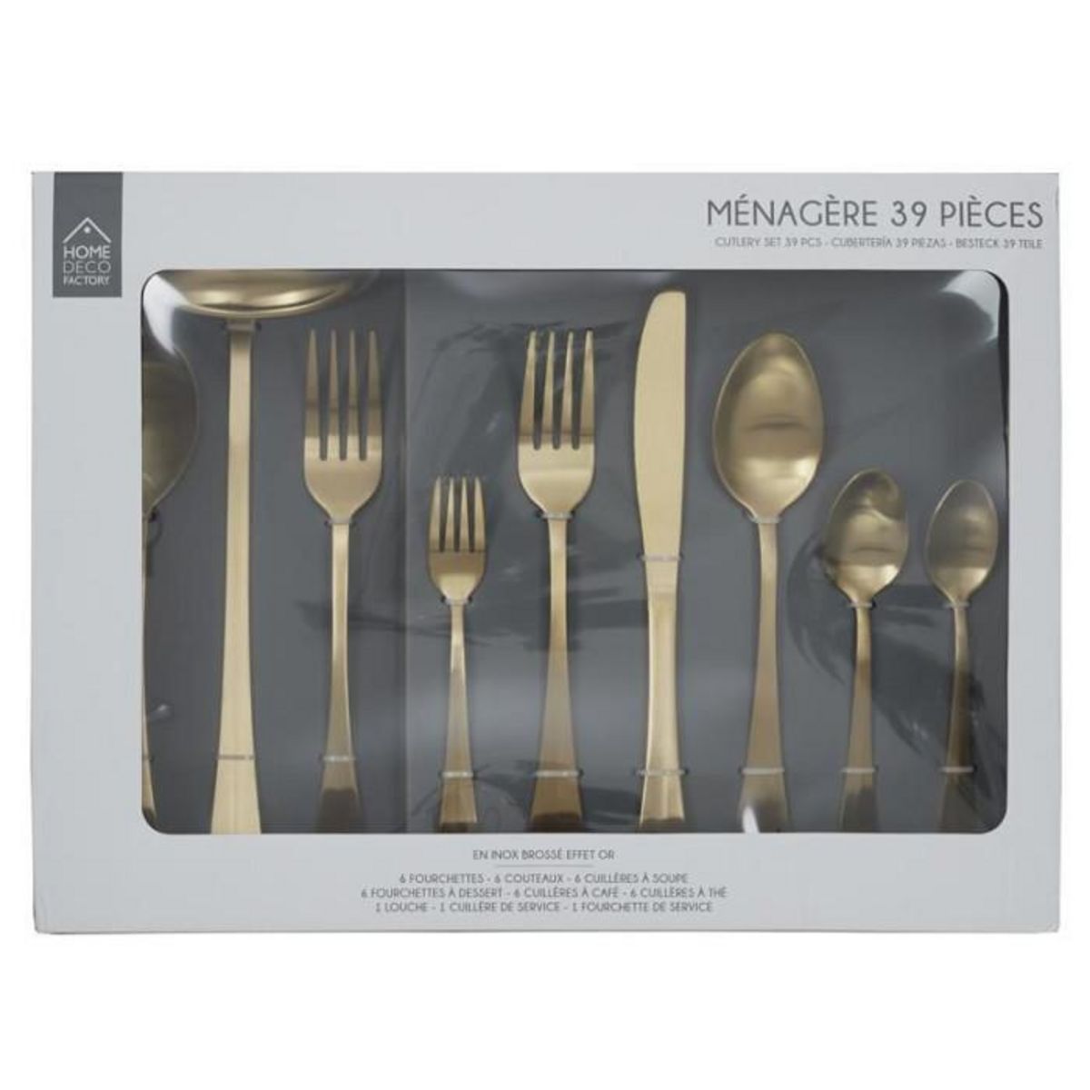 Paris Prix Ménagère 39 Pièces en Inox  Brossée  25cm Or