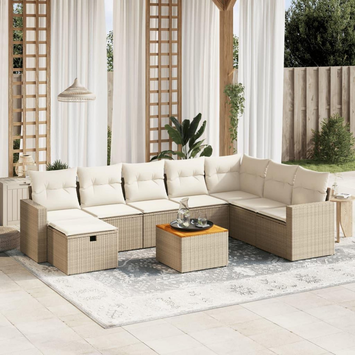 VIDAXL Salon de jardin avec coussins 9 pcs beige resine tressee