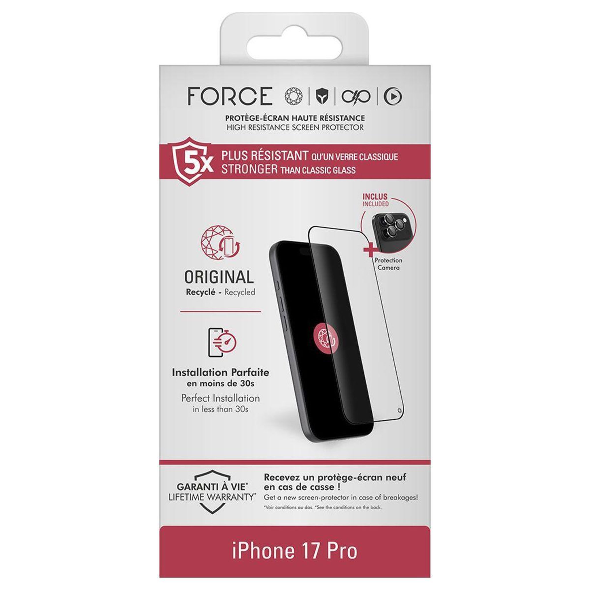 Voir la diapositive 4 : FORCE GLASS Pack iphone 18 pro + 3 protège lentilles