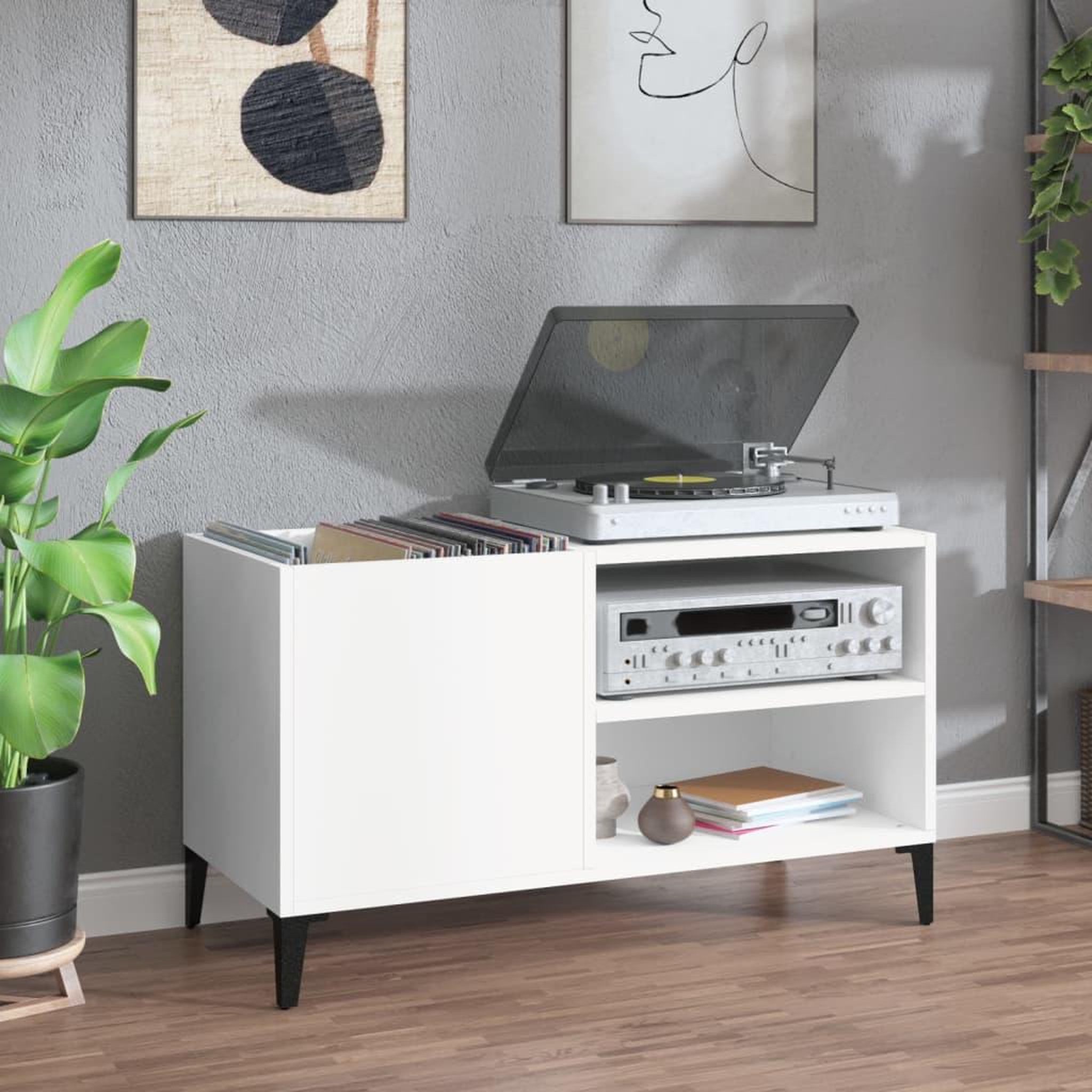 Voir la diapositive 1 : VIDAXL Armoire a disques blanc 84,5x38x48 cm bois d'ingenierie