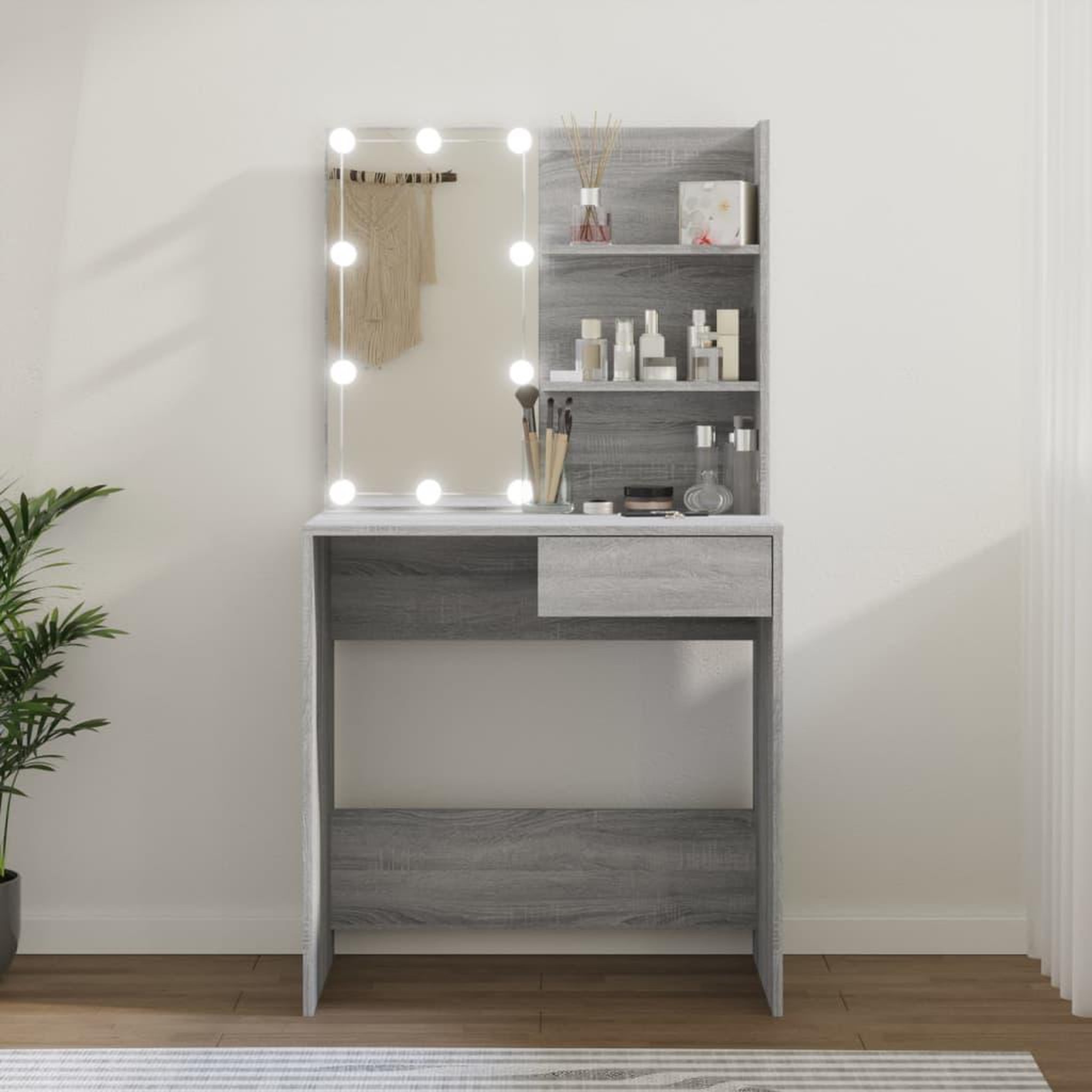 Voir la diapositive 1 : VIDAXL Coiffeuse avec LED Sonoma gris 74,5x40x141 cm