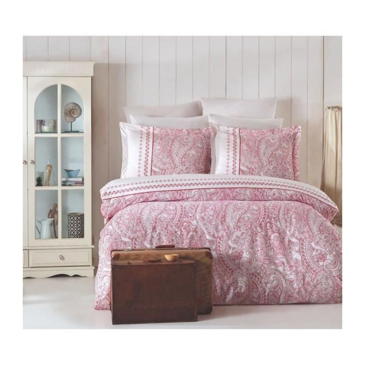 GENERIQUE Parure de lit - 1 housse de couette 220 x 240 cm + 2 taies d'oreiller 60 x 60 cm - 100% coton renforcé - Rose