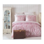 GENERIQUE Parure de lit - 1 housse de couette 220 x 240 cm + 2 taies d'oreiller 60 x 60 cm - 100% coton renforcé - Rose