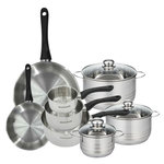 Fackelmann Set de 2 poêles 20 28 cm, 3 casseroles 12 16 20 cm et 3 faitouts 16, 20 et 24 cm en inox Fackelmann Geneva