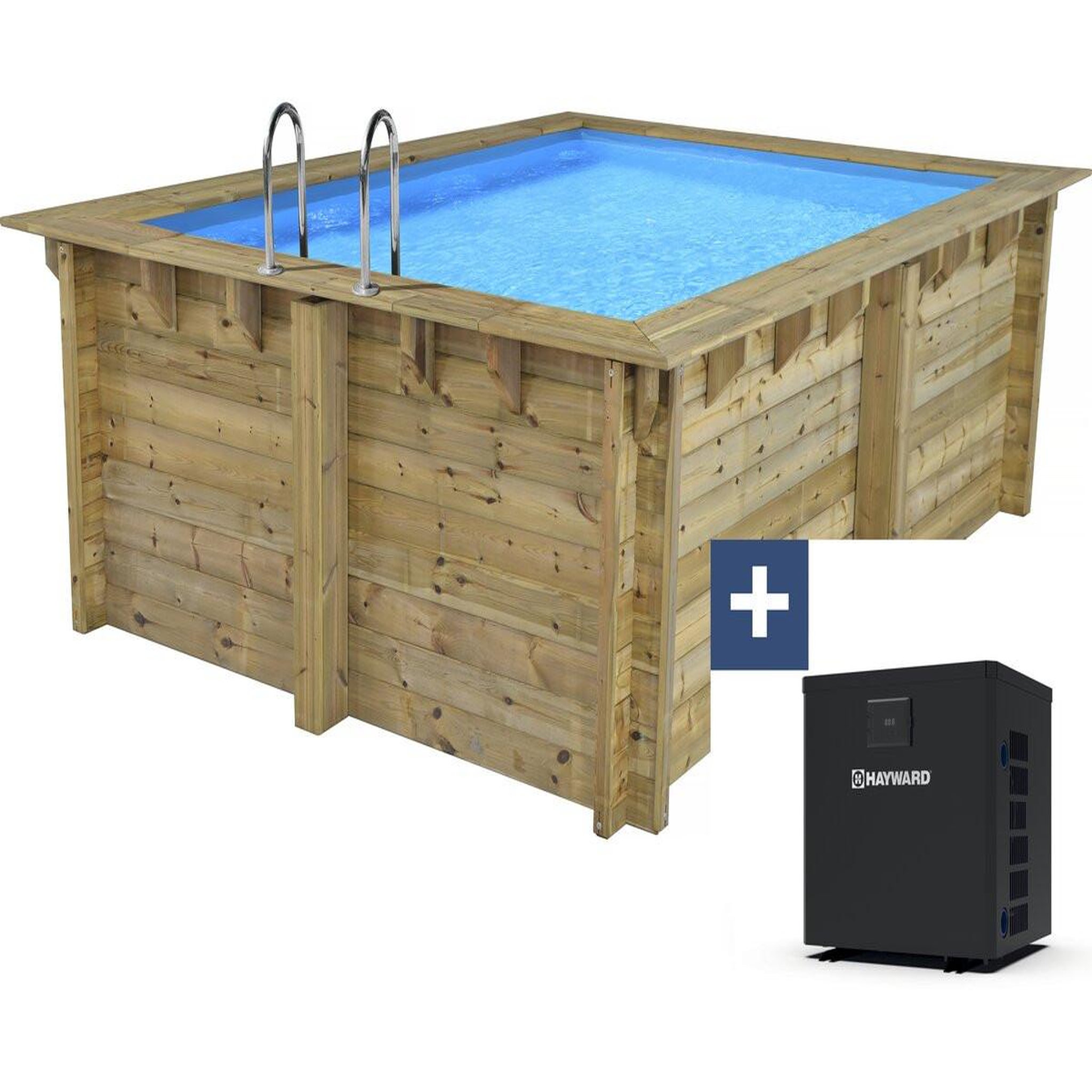 Voir la diapositive 1 : Habitat et Jardin Piscine bois rectangle   Caimans 120   - 4.10 x 3.00 x 1.24  m + Pompe à chaleur  3.5 kw/h