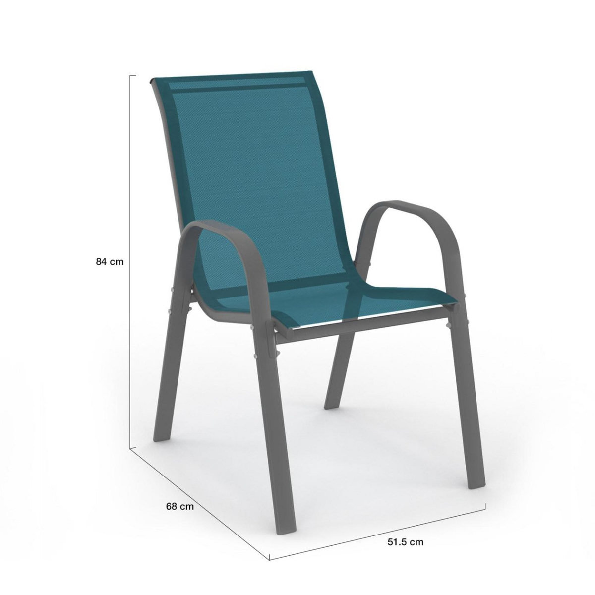 ID MARKET Lot de 4 chaises de jardin LYMA métal et textilène empilables bleu canard