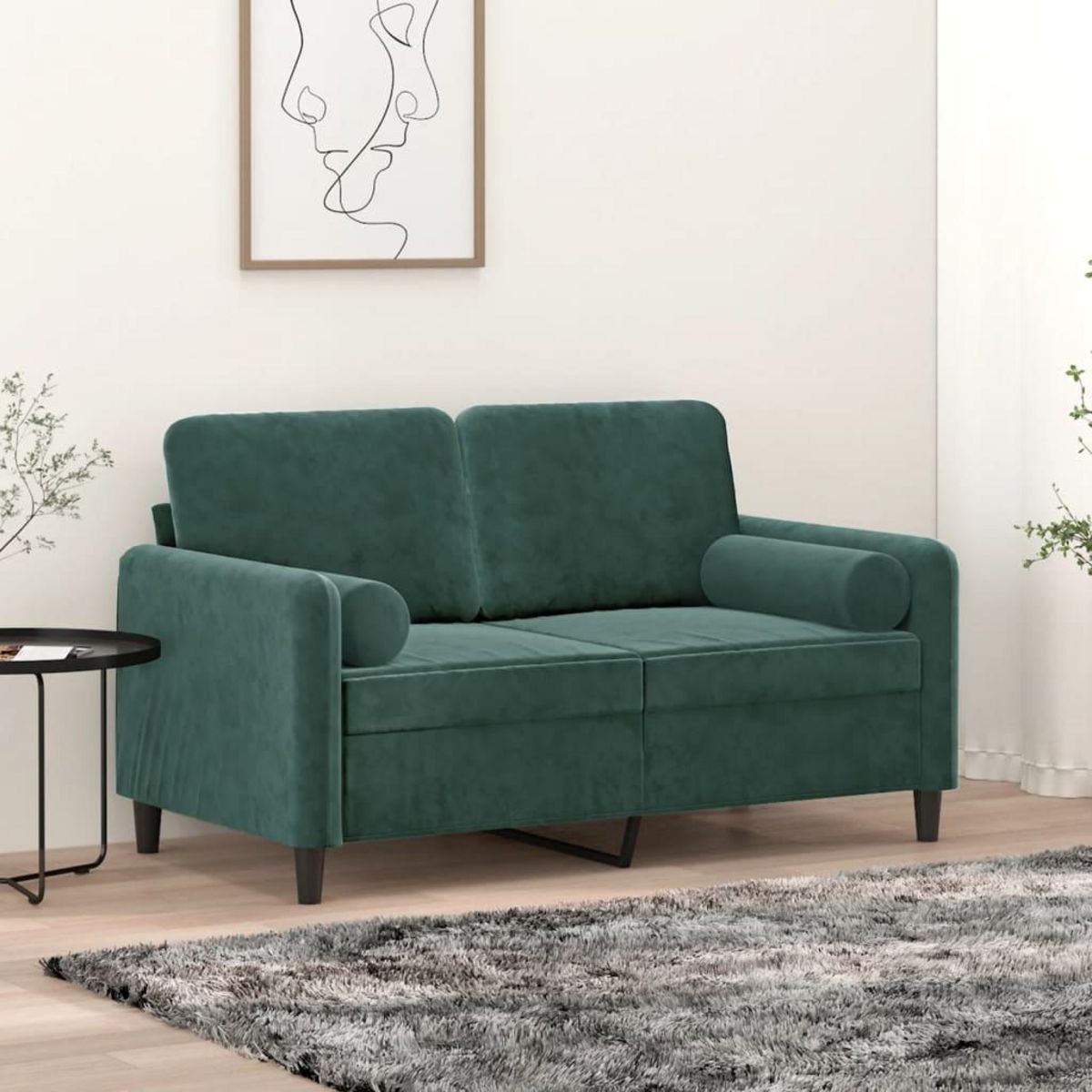 VIDAXL Canape 2 places avec oreillers vert fonce 120 cm velours