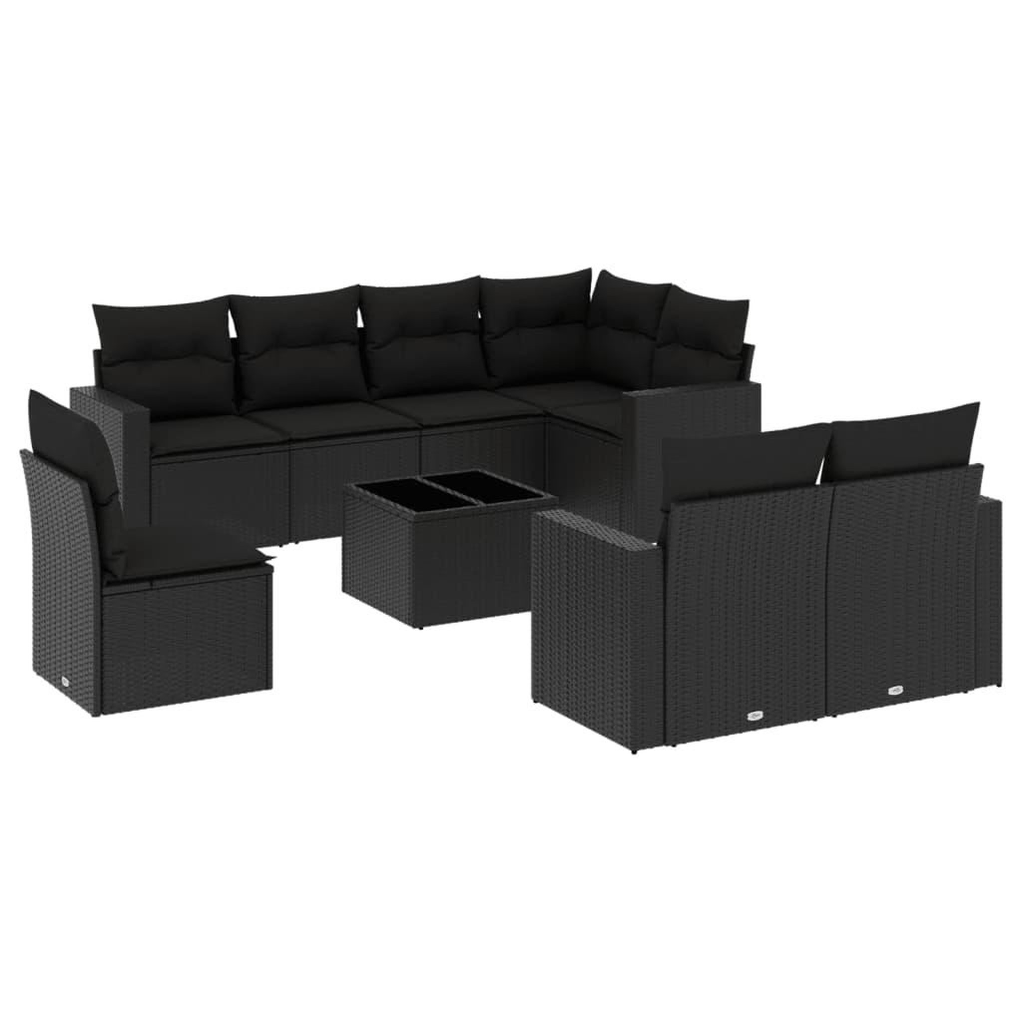 Voir la diapositive 2 : VIDAXL Salon de jardin 9 pcs avec coussins noir resine tressee