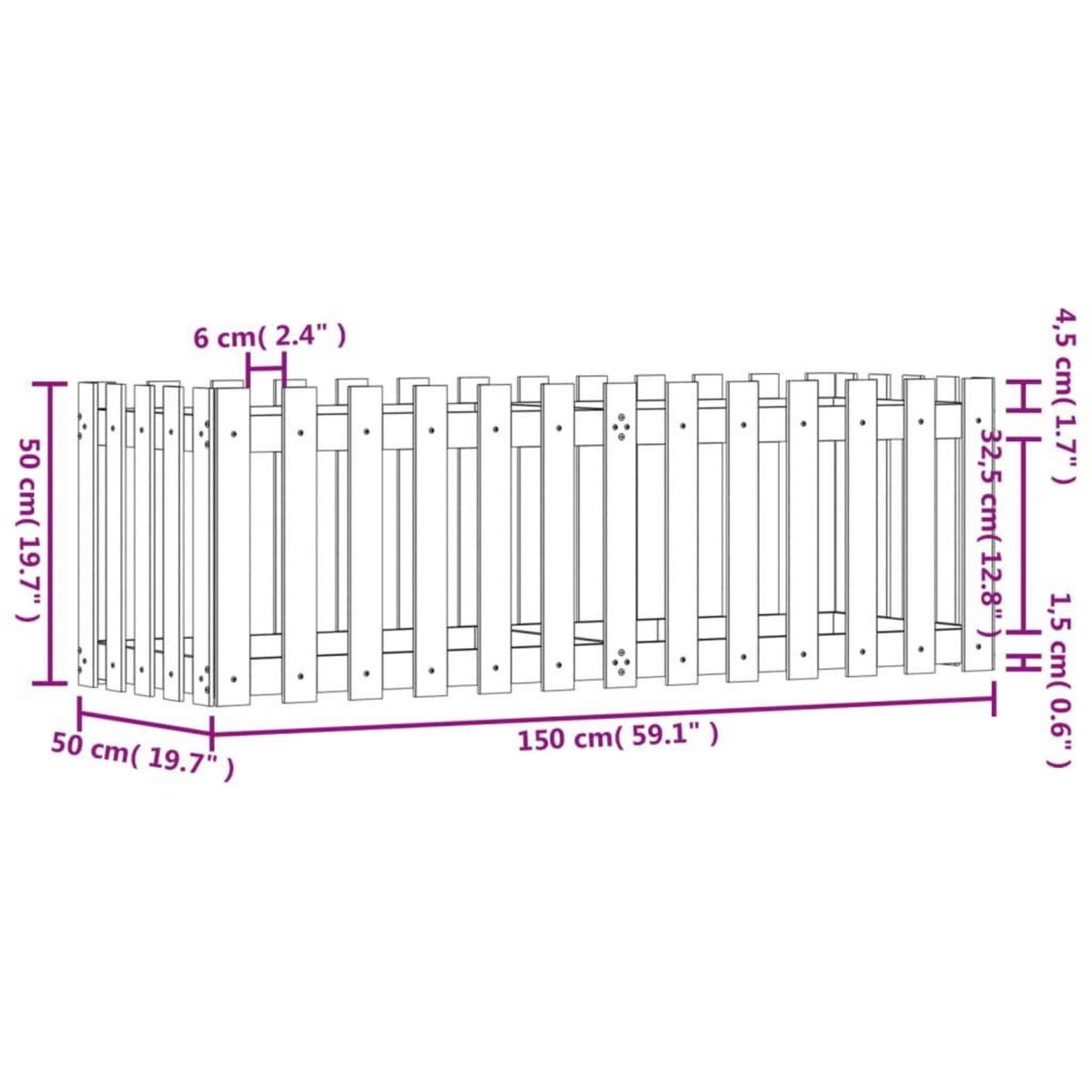 VIDAXL Lit sureleve de jardin design de cloture bois douglas massif
