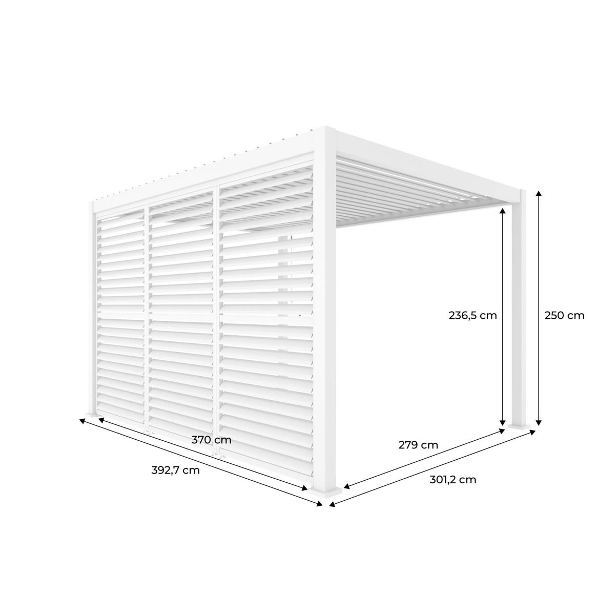 SWEEEK Pergola bioclimatique aluminium 4x3m + 3 persiennes 130cm à lames orientables Triomphe