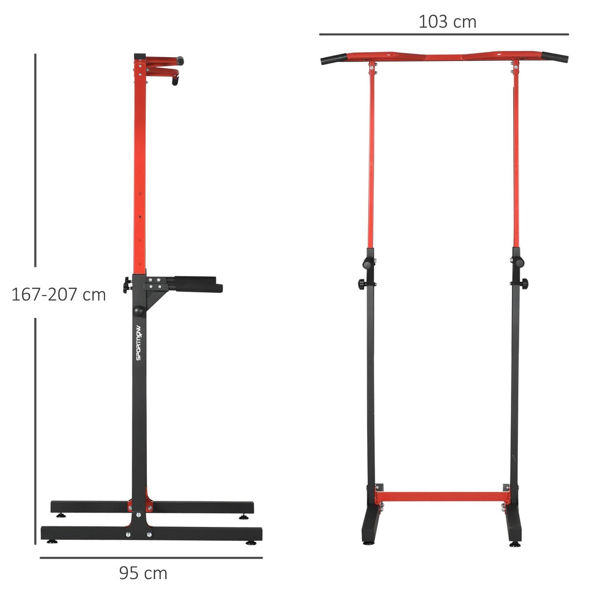 HOMCOM Station de musculation multifonction - barre de traction chaise romaine - hauteur réglable 6 niv. - acier noir rouge