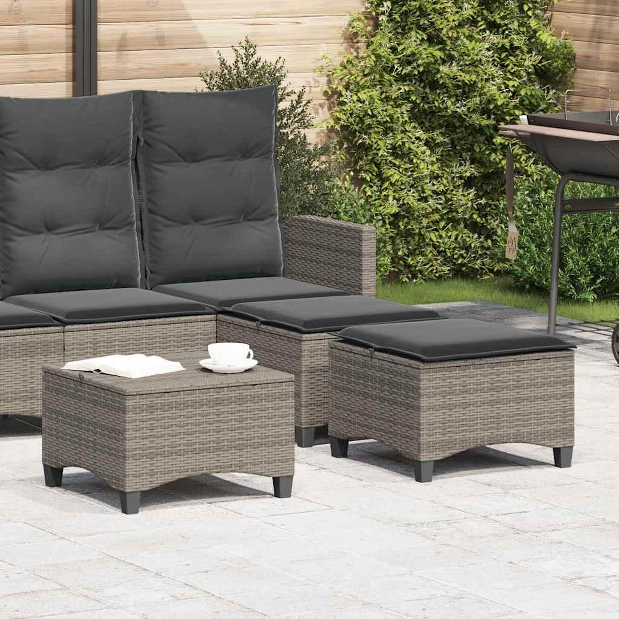 VIDAXL Tabourets jardin coussins 2 pcs gris 55x55x36 cm resine tressee