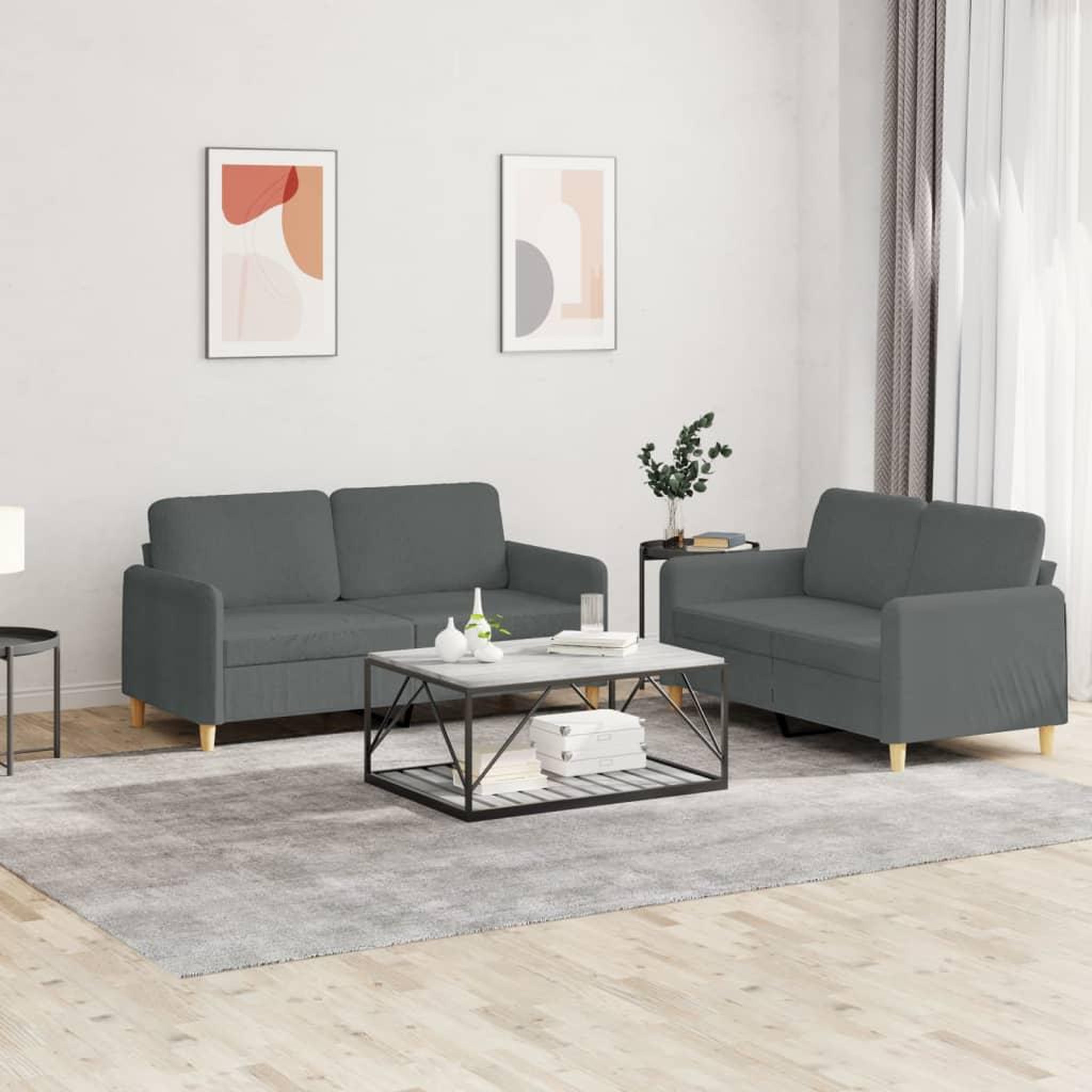 VIDAXL Ensemble de canapes 2 pcs avec coussins Gris fonce Tissu