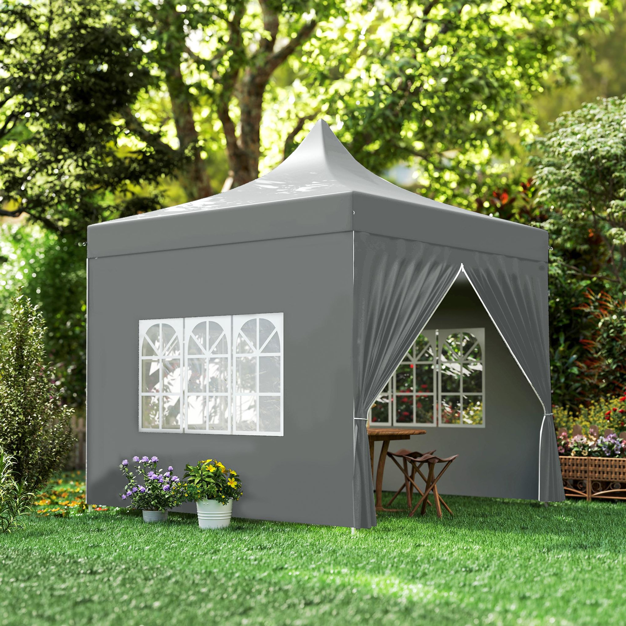 Voir la diapositive 2 : OUTSUNNY Tonnelle barnum pop-up 3 x 3 m 4 parois latérales amovibles 3 fenêtres hauteur réglable sac transport gris