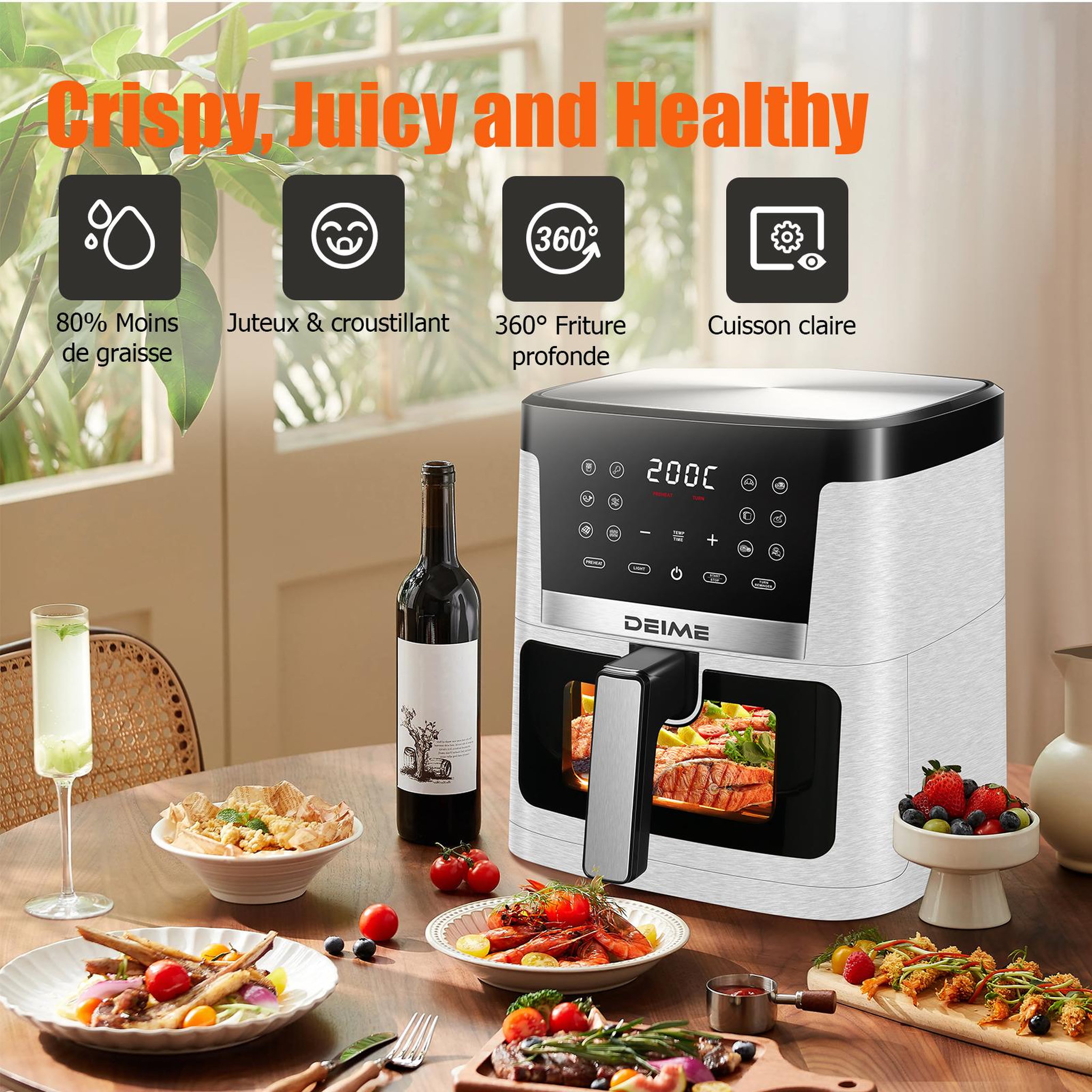 Voir la diapositive 5 : DEIME DEIME - Airfryer 7 l 1800 w 12 programmes avec vitre de cuisson – rouge métallisé