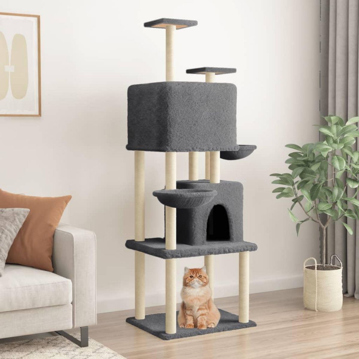 VIDAXL Arbre a chat avec griffoirs en sisal Gris fonce 180 cm