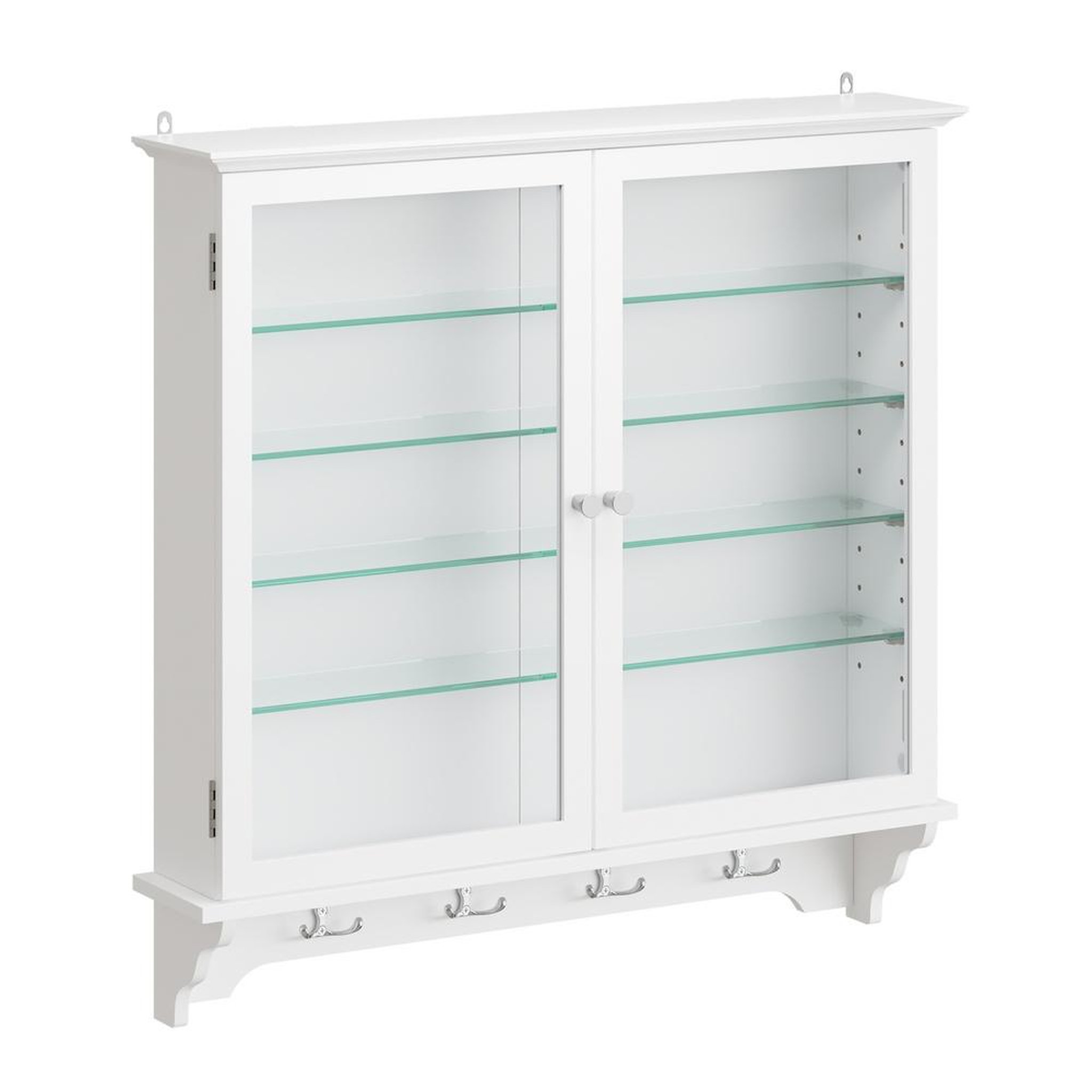 SOBUY Vitrine murale blanche avec 2 portes en verre et 4 étagères réglables 68x13,5x68,5 cm