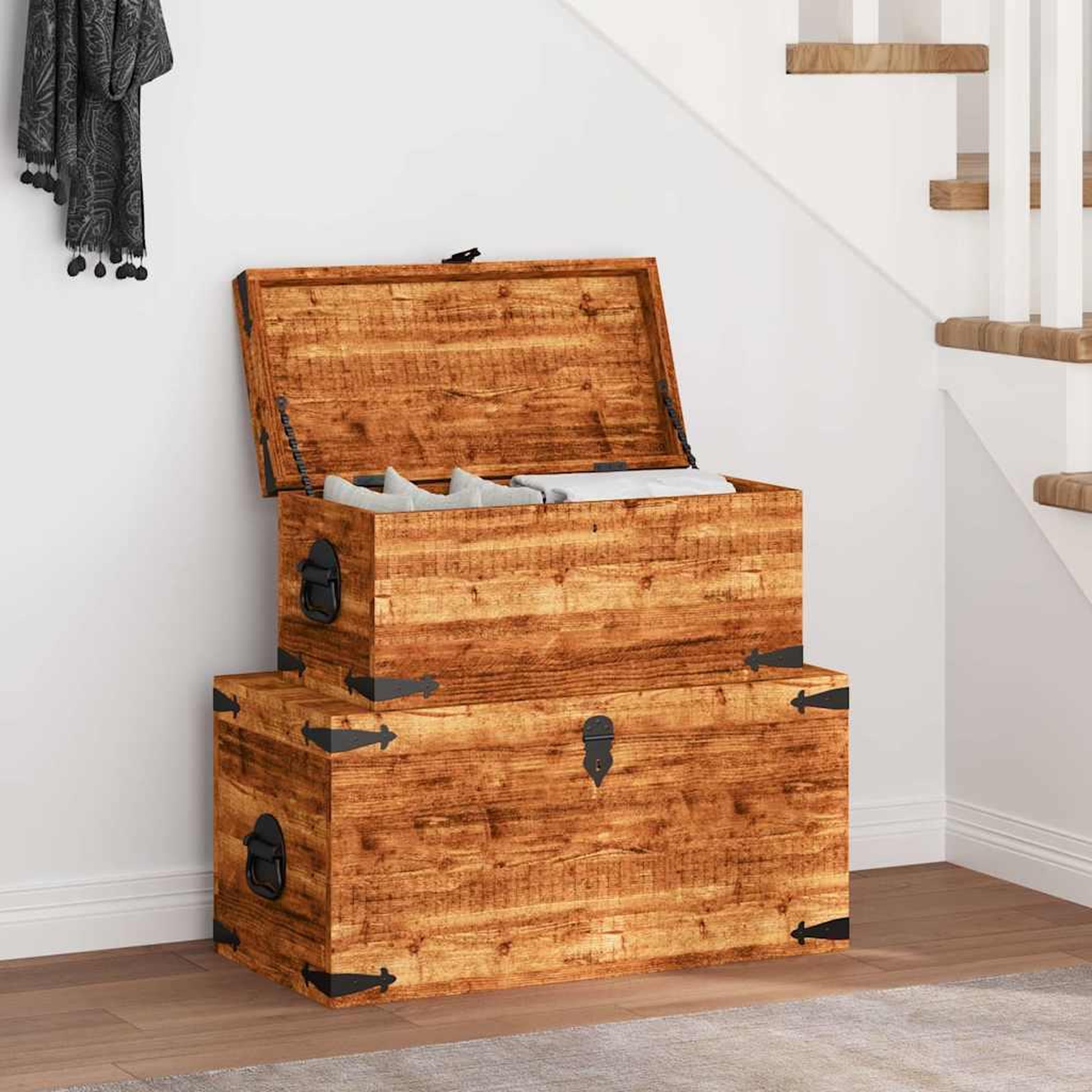 Voir la diapositive 2 : VIDAXL Coffre de rangement 2 pcs Bois de manguier brut