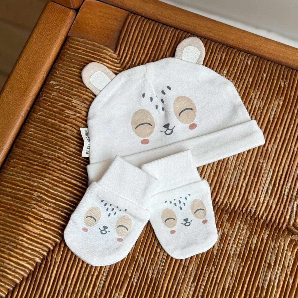 Petit Béguin Bonnet bébé et moufles anti-griffures Baby Panda