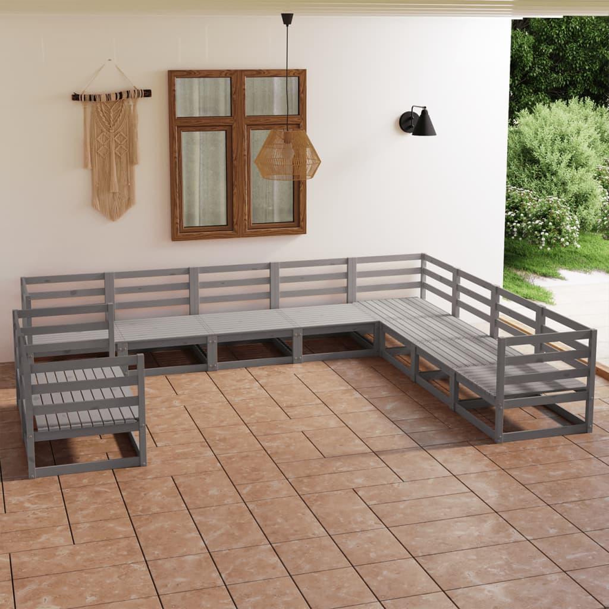 VIDAXL Salon de jardin 10 pcs gris bois de pin massif