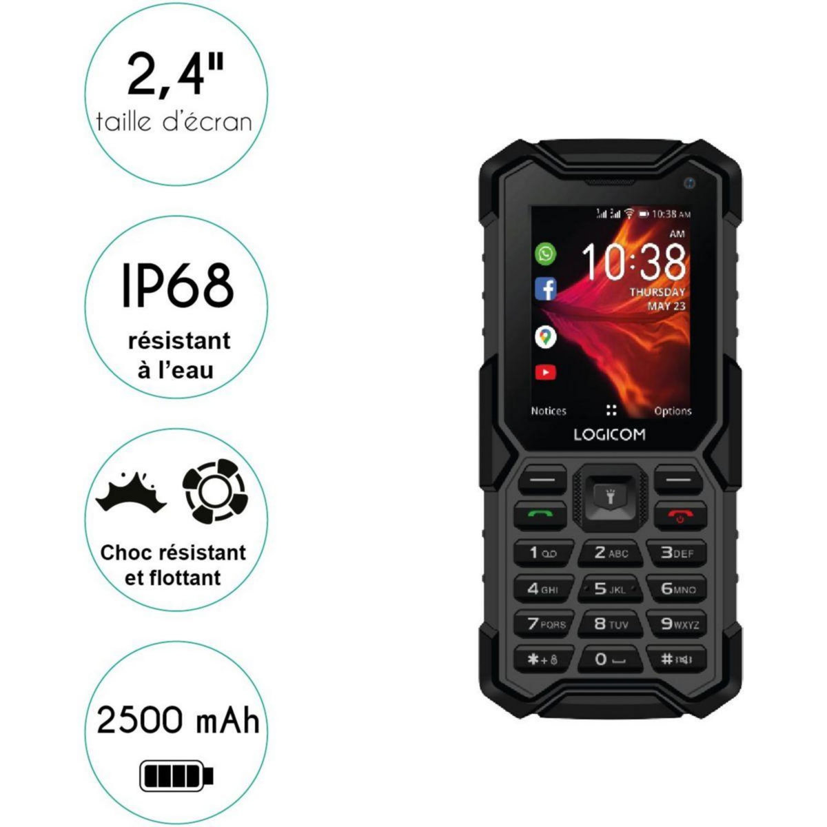 Logicom Téléphone portable Xtrem 40 Pro Noir 4G