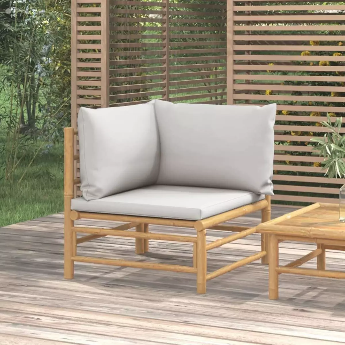VIDAXL Canape d'angle de jardin avec coussins gris clair bambou