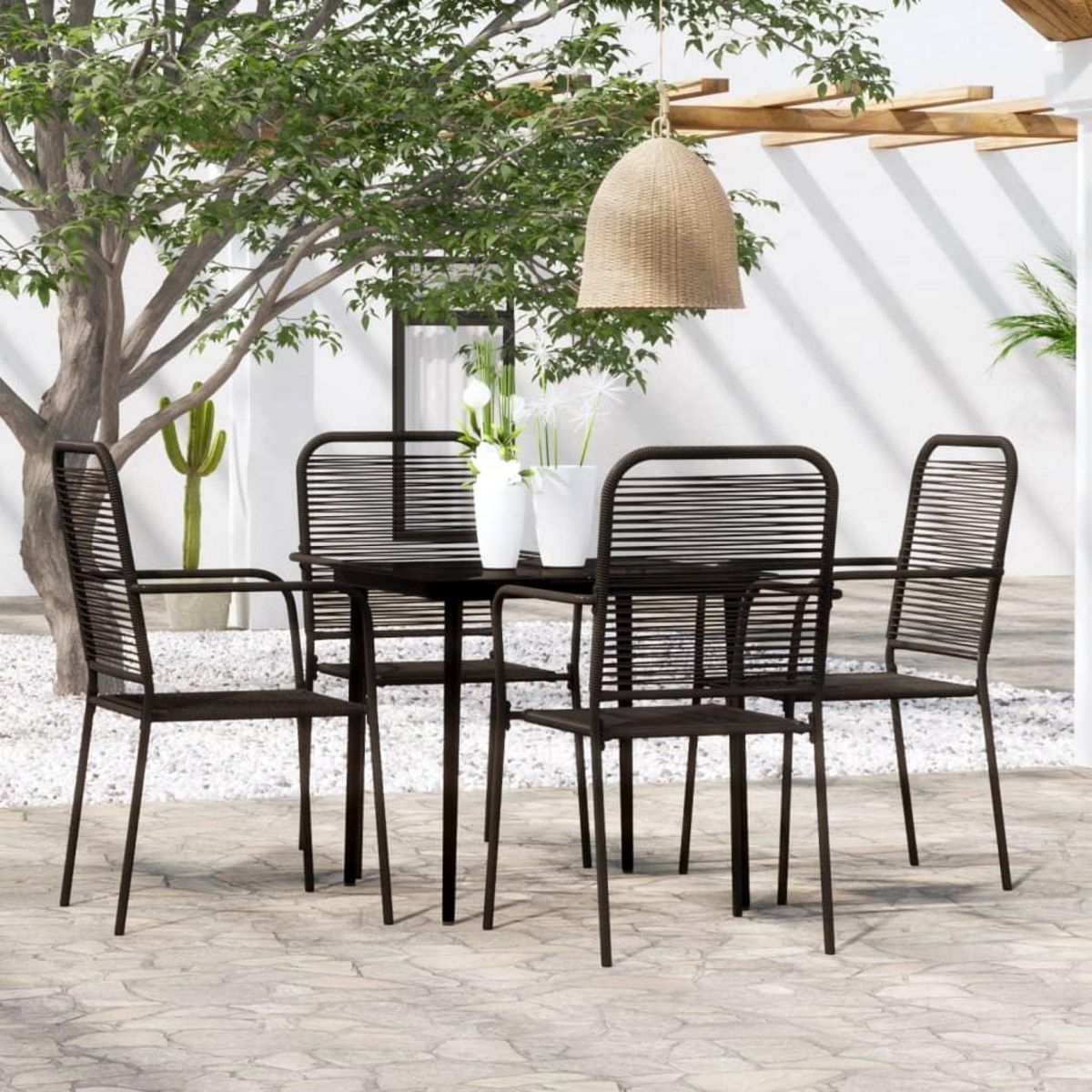 VIDAXL Ensemble a manger de jardin 5 pcs Noir
