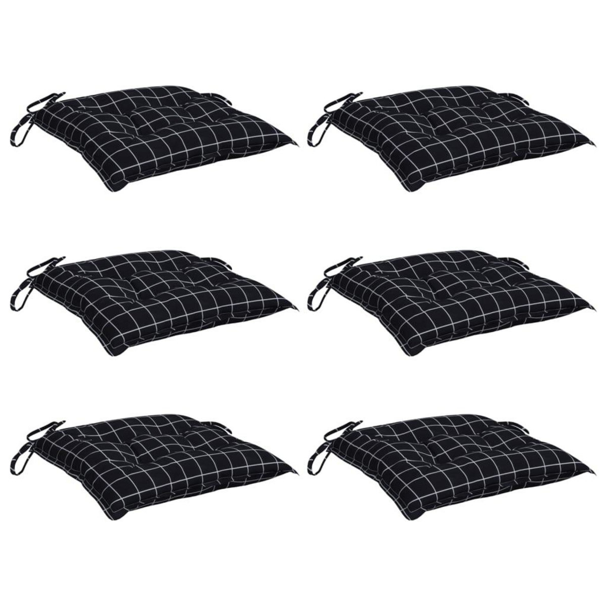 VIDAXL Coussins de chaise lot de 6 carreaux noir 50x50x7 cm