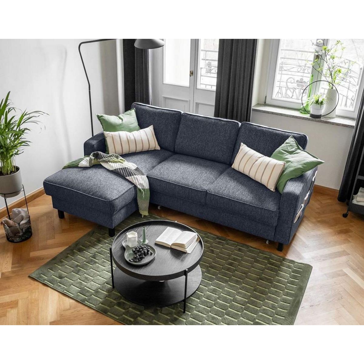 BEST MOBILIER Molly - canapé d'angle gauche 4 places convertible avec coffre en tissu