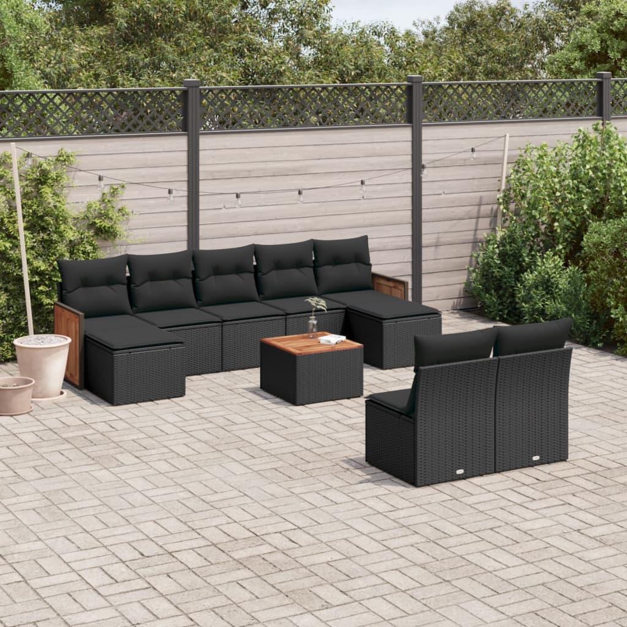VIDAXL Salon de jardin 10 pcs avec coussins noir resine tressee