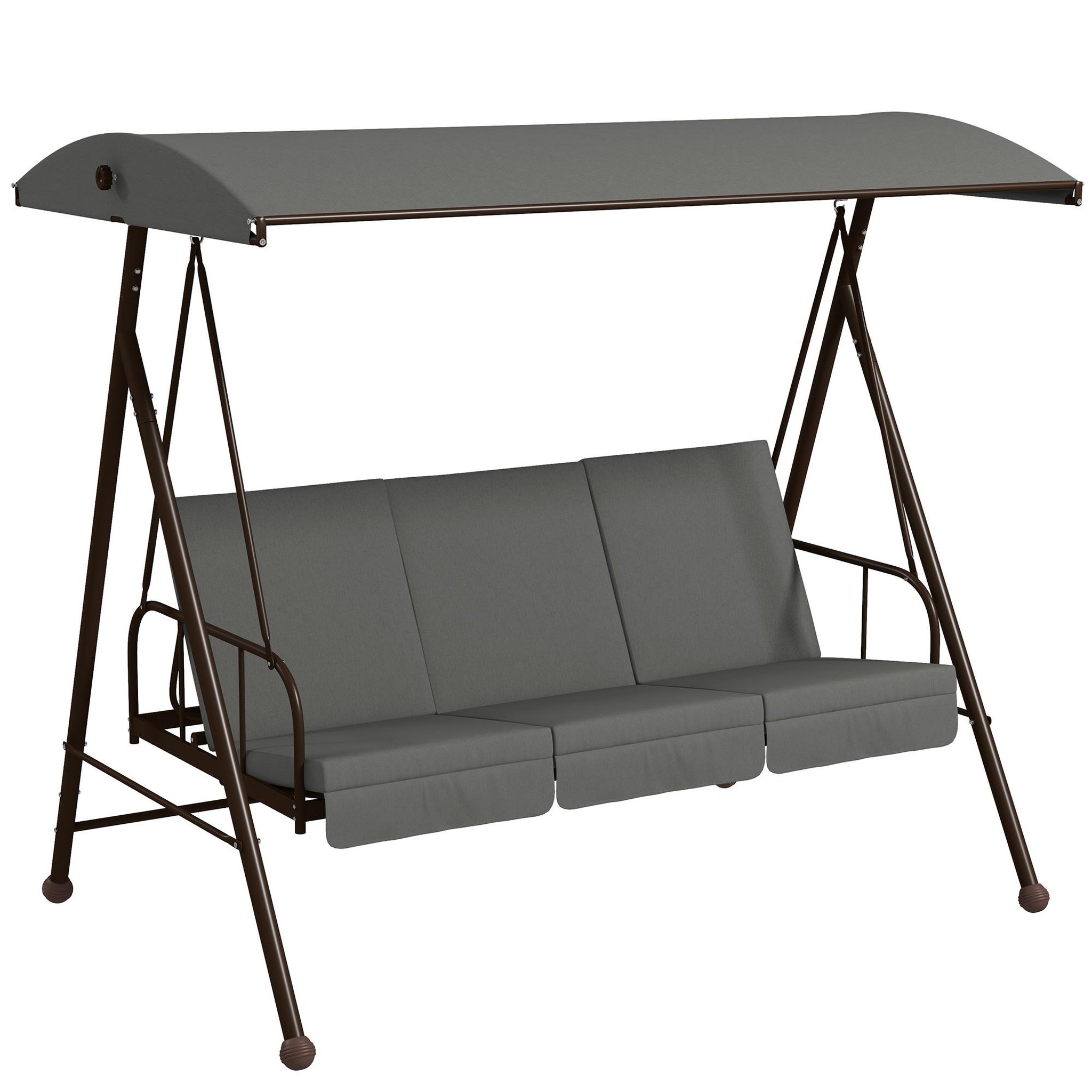 Voir la diapositive 1 : OUTSUNNY Balancelle de jardin convertible 3 places grand confort 3 coussins toit réglable acier polyester gris