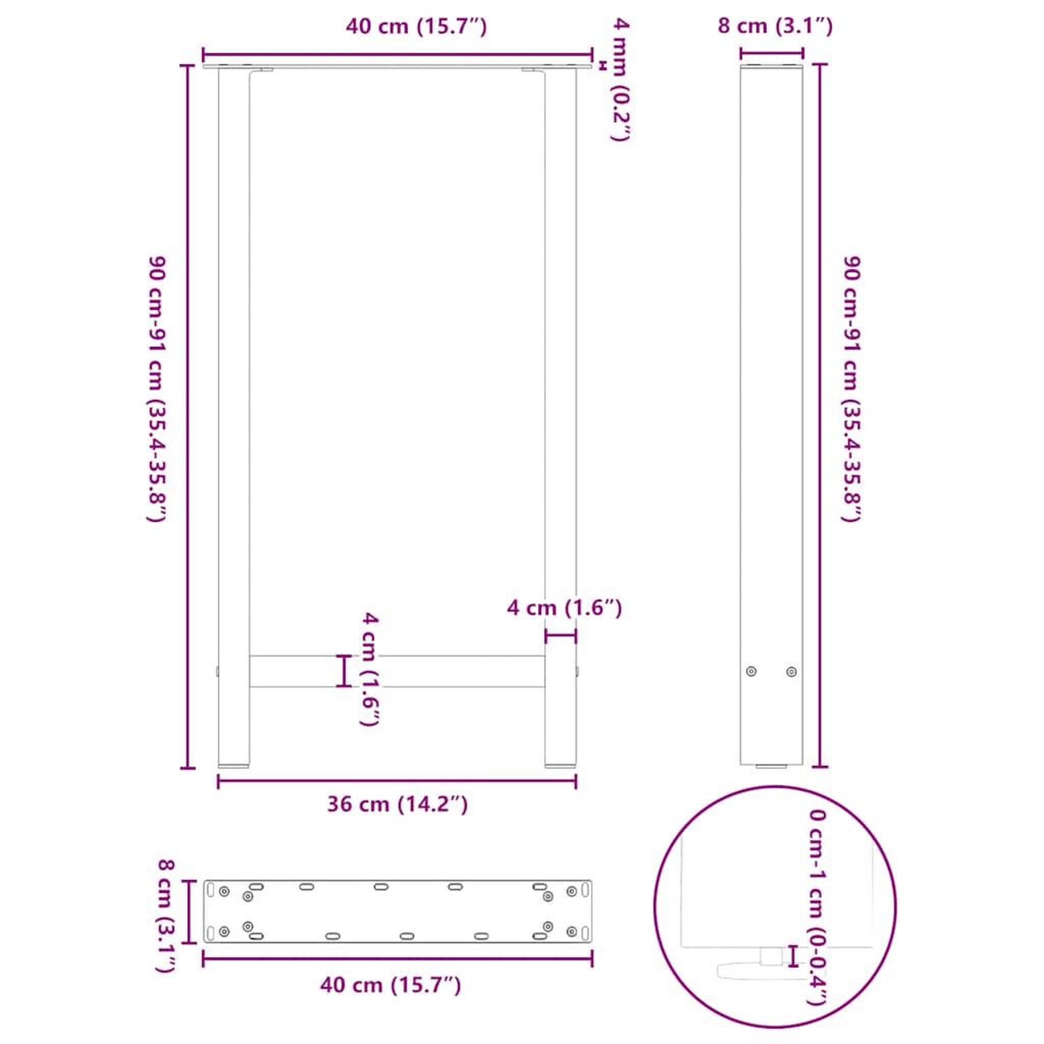 Voir la diapositive 6 : VIDAXL Pieds de table basse blanc 2 pcs 40x(90-91) cm acier