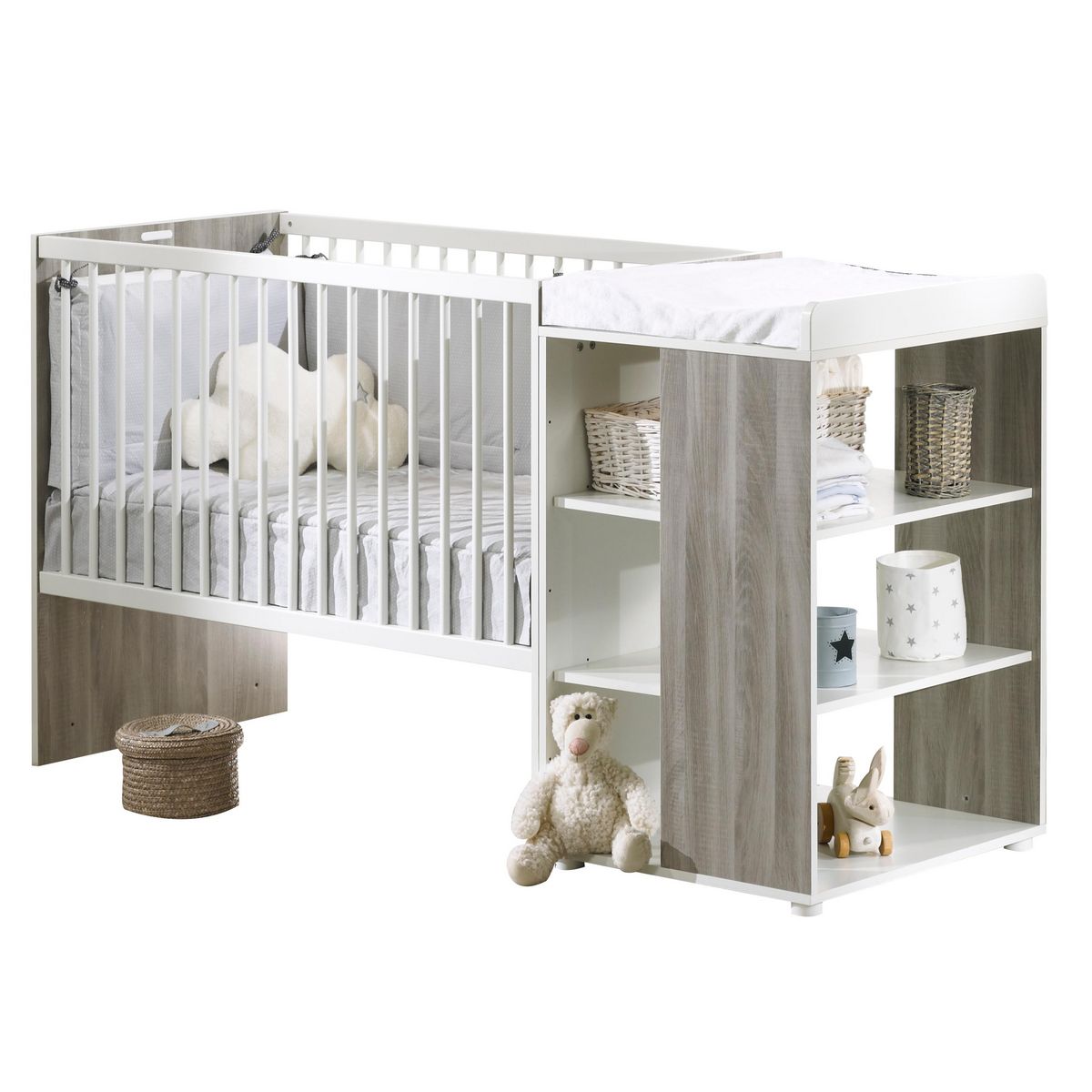 BABY PRICE Ensemble Lit bébé combiné 60 x 120 cm évolutif en 90 x190 cm FLO + tiroir LINOU