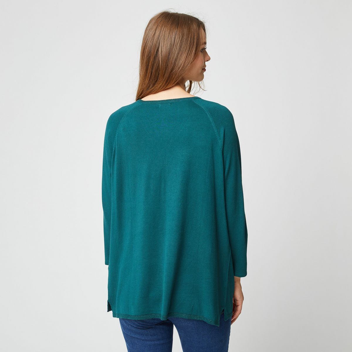 INEXTENSO Pull col v vert emeraude grande taille femme