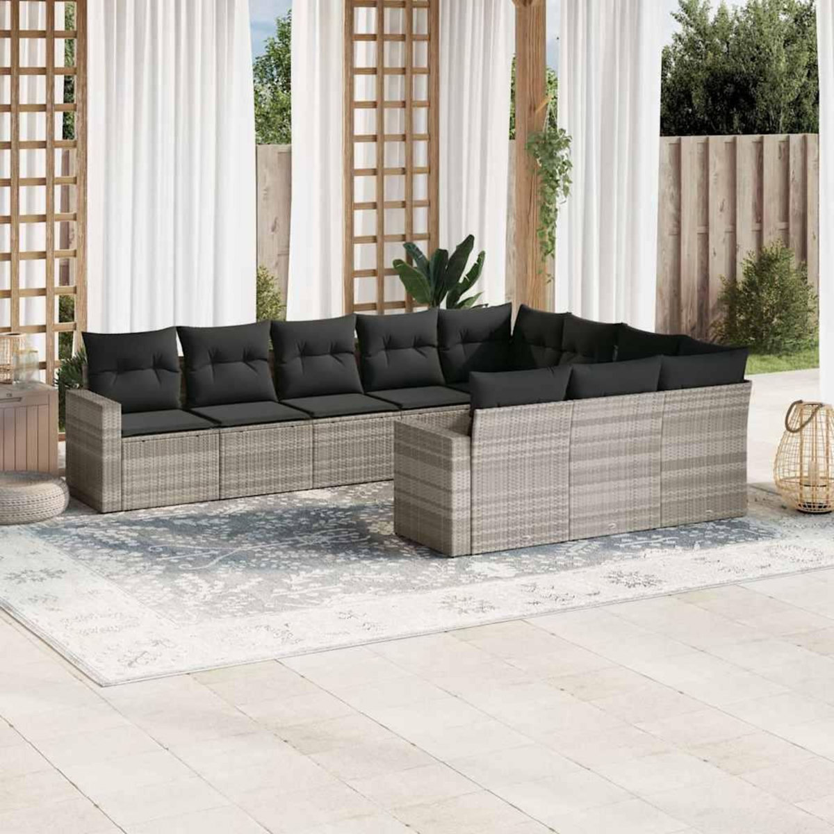 VIDAXL Salon de jardin avec coussins 10 pcs gris clair resine tressee