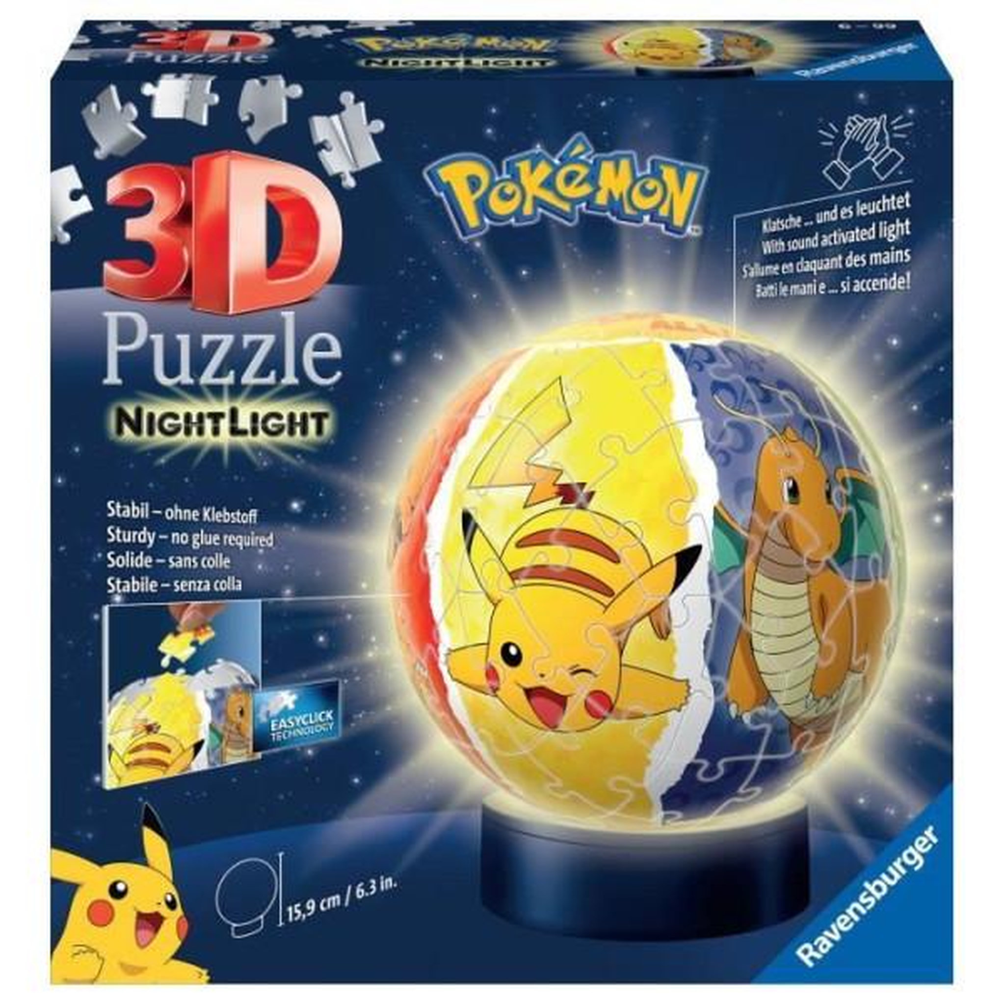 RAVENSBURGER Puzzle 3D Ball illuminé Pokémon - Ravensburger - 72 pieces numérotées - Socle lumineux - A partir de 6 ans