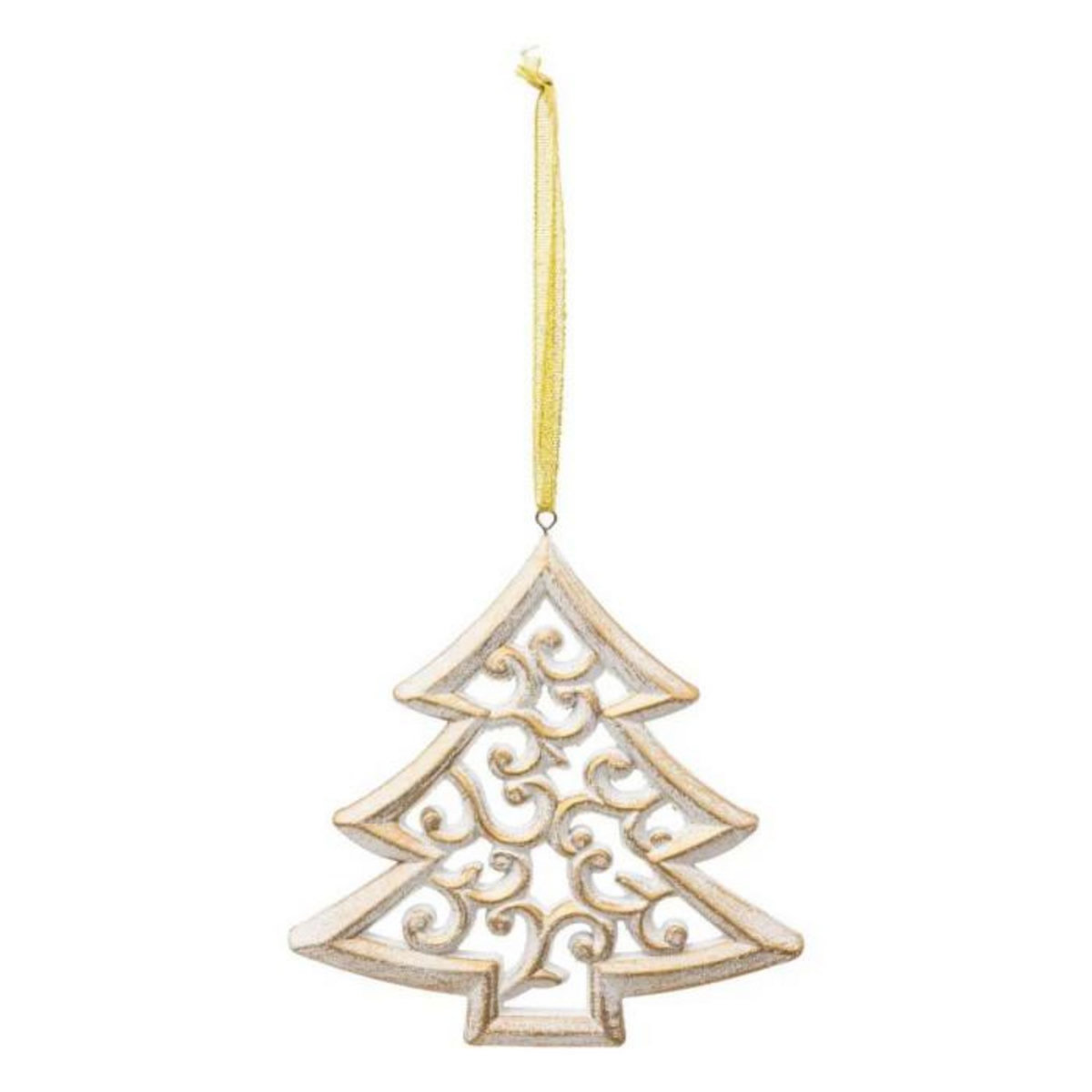 ATMOSPHERA Sujet de Noël en Bois  Sapin Arabesque  15cm Blanc
