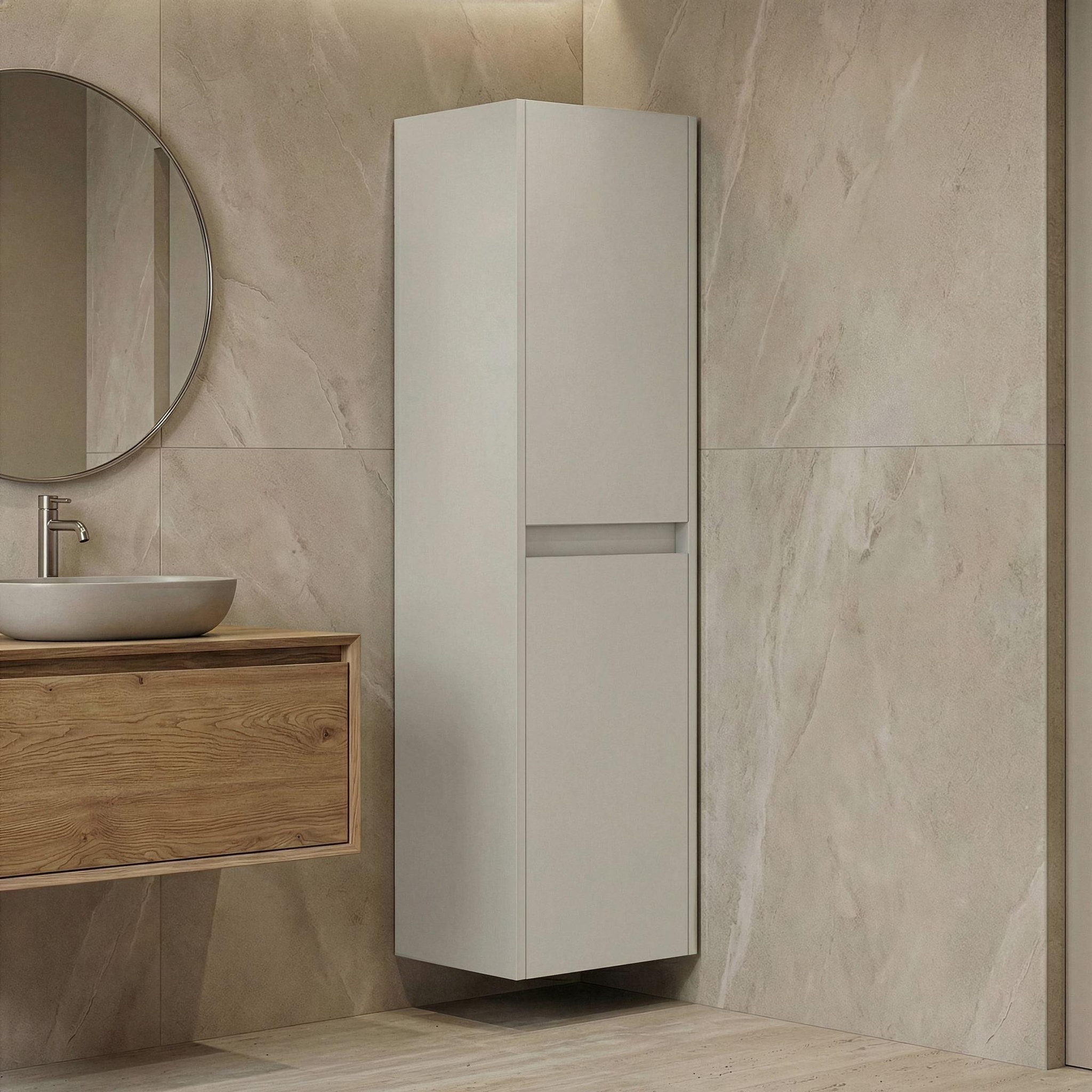 Voir la diapositive 2 : Habitat et Jardin Armoire de Salle de Bain  Arno 40  - 40 x 27 x 138 cm - Cashmere